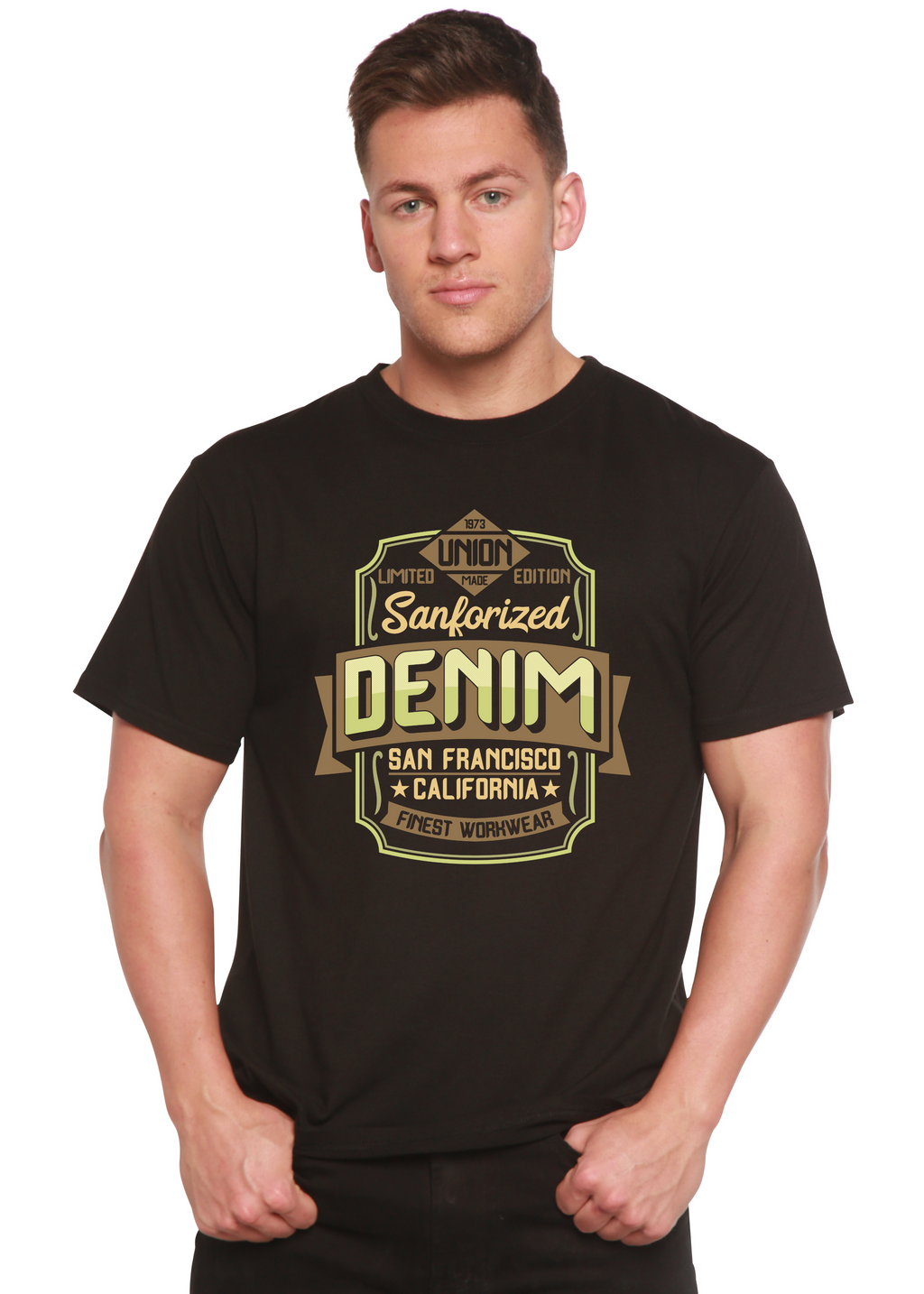 Sanforized Denim Men's Bamboo Viscose/Organic Cotton Short Sleeve Graphic T-Shirt Spun Bamboo