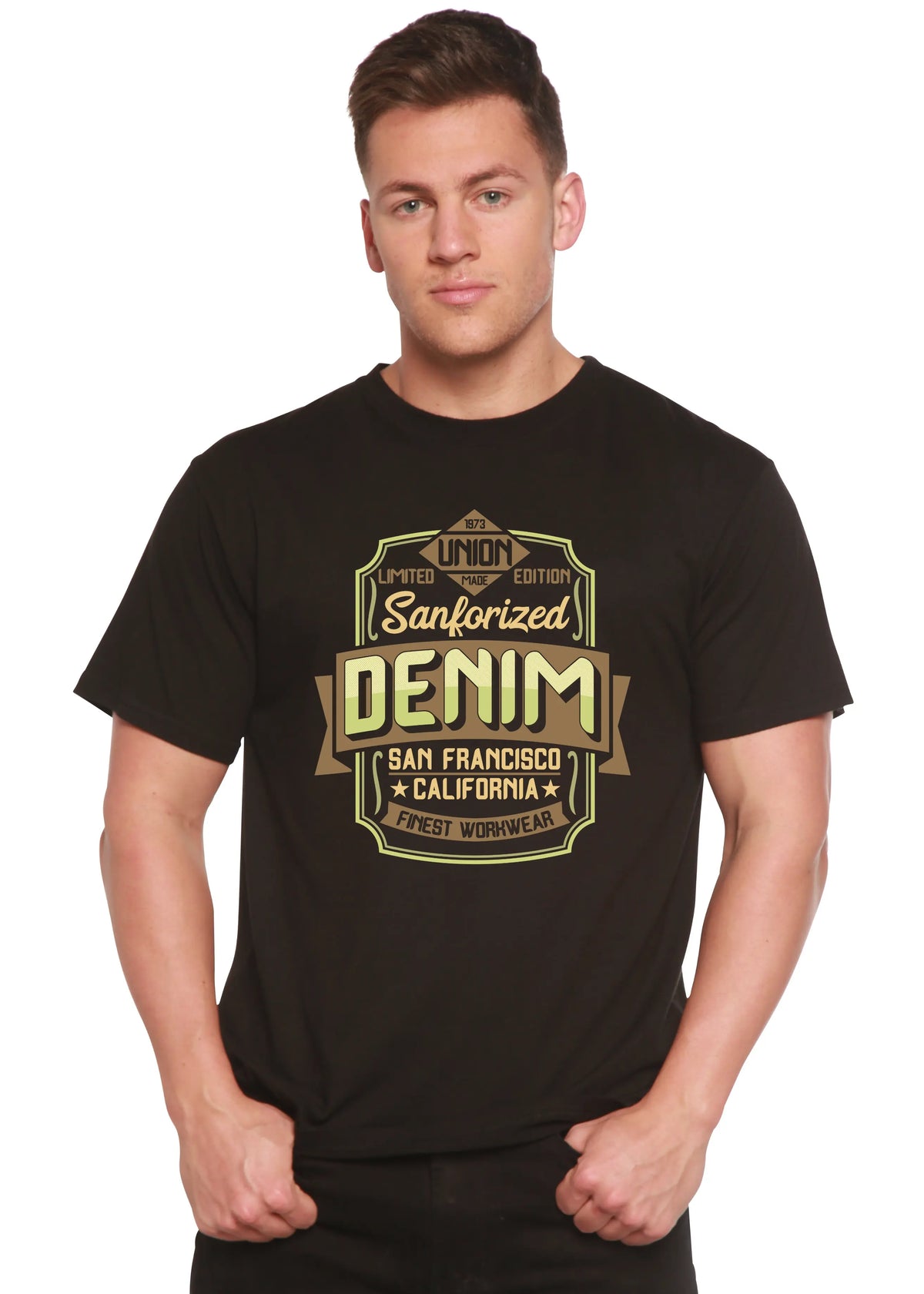 Sanforized Denim Men's Bamboo Viscose/Organic Cotton Short Sleeve Graphic T-Shirt Spun Bamboo