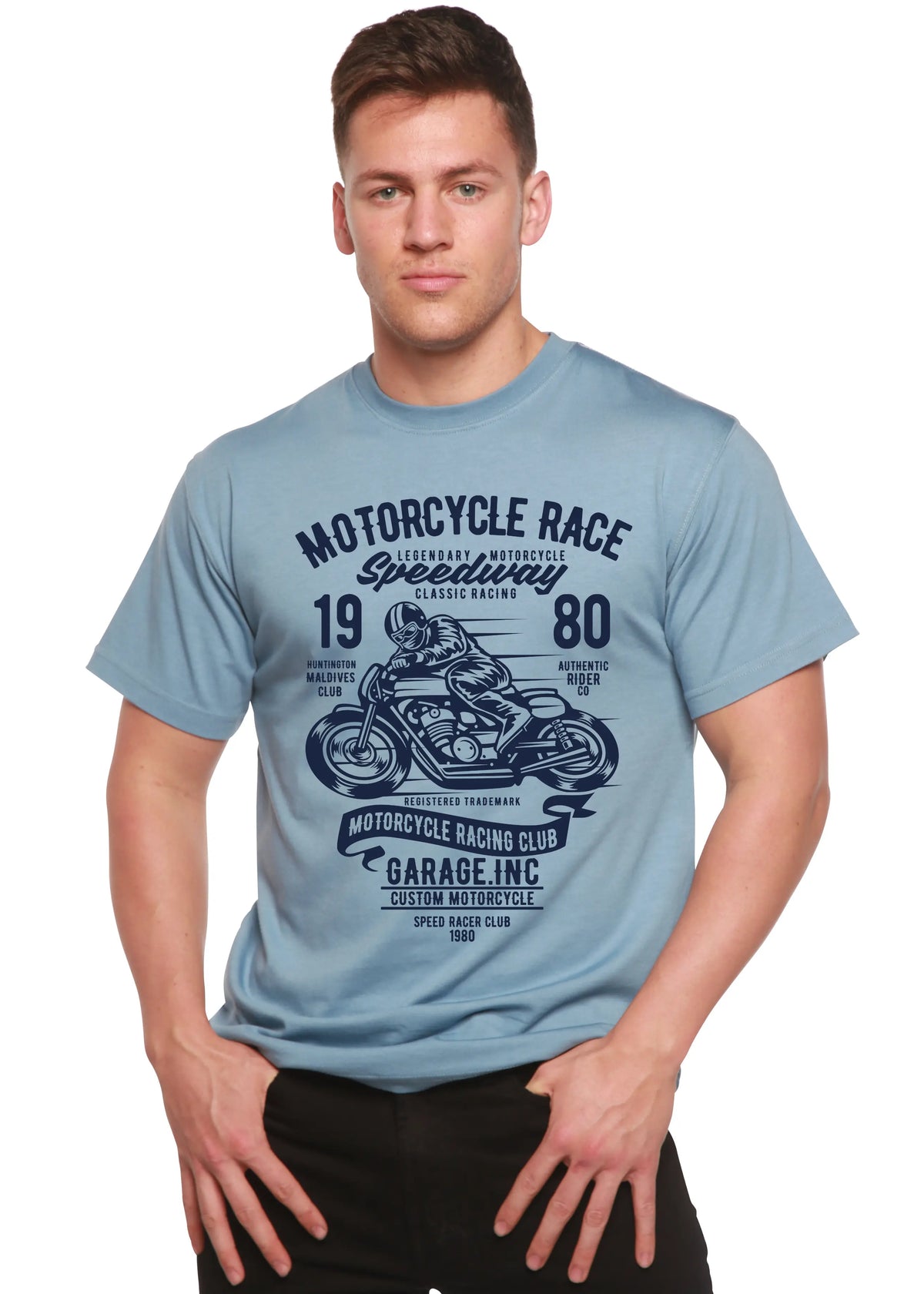 Motorcycles Race Men's Bamboo Viscose/Organic Cotton Short Sleeve Graphic T-Shirt Spun Bamboo