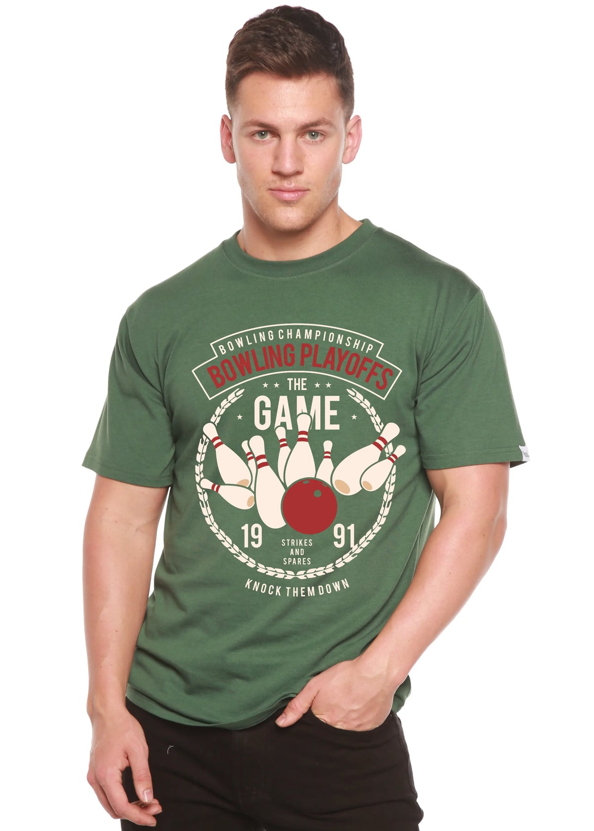 Bowling Playoffs Men's Bamboo Viscose/Organic Cotton Short Sleeve Graphic T-Shirt Spun Bamboo