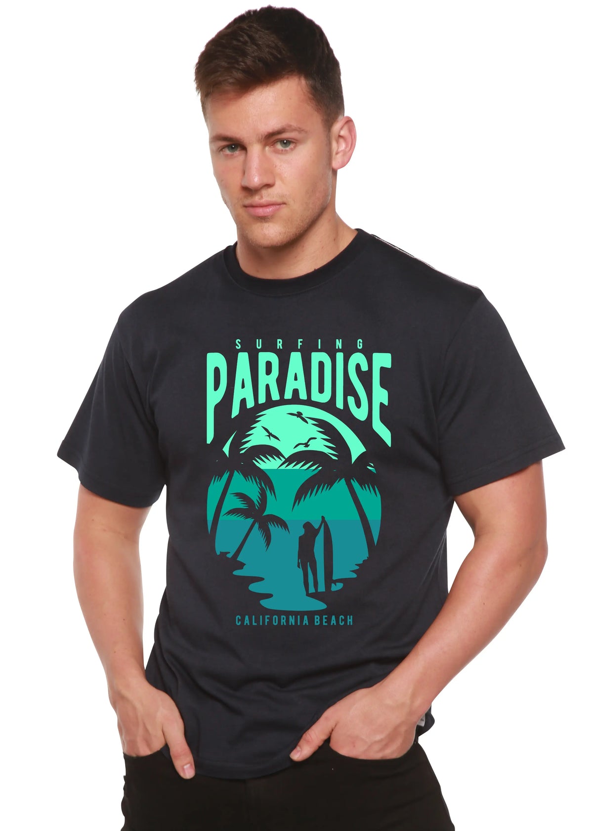Surfing Paradise California Spun Bamboo® Men's Bamboo Viscose/Organic Cotton Short Sleeve Graphic T-Shirt Spun Bamboo