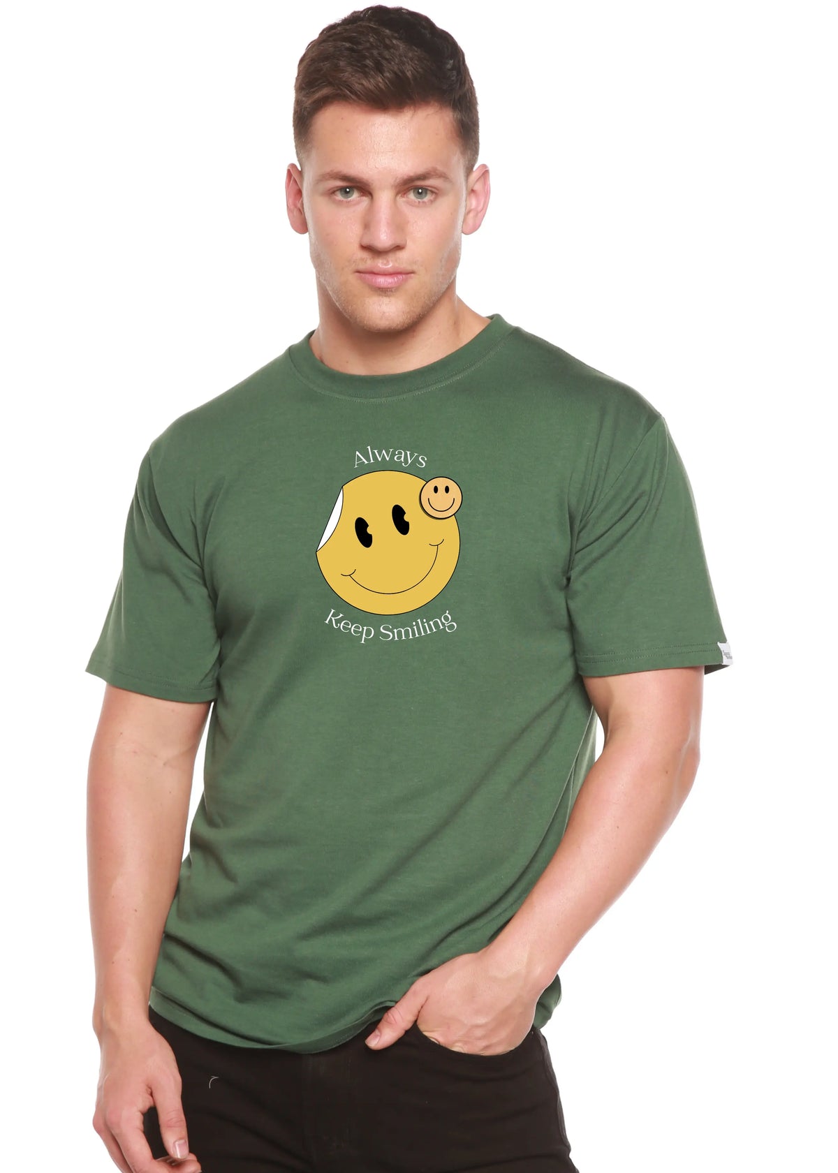 Always Keep Smiling Men's Bamboo Viscose/Organic Cotton Short Sleeve Graphic T-Shirt Spun Bamboo