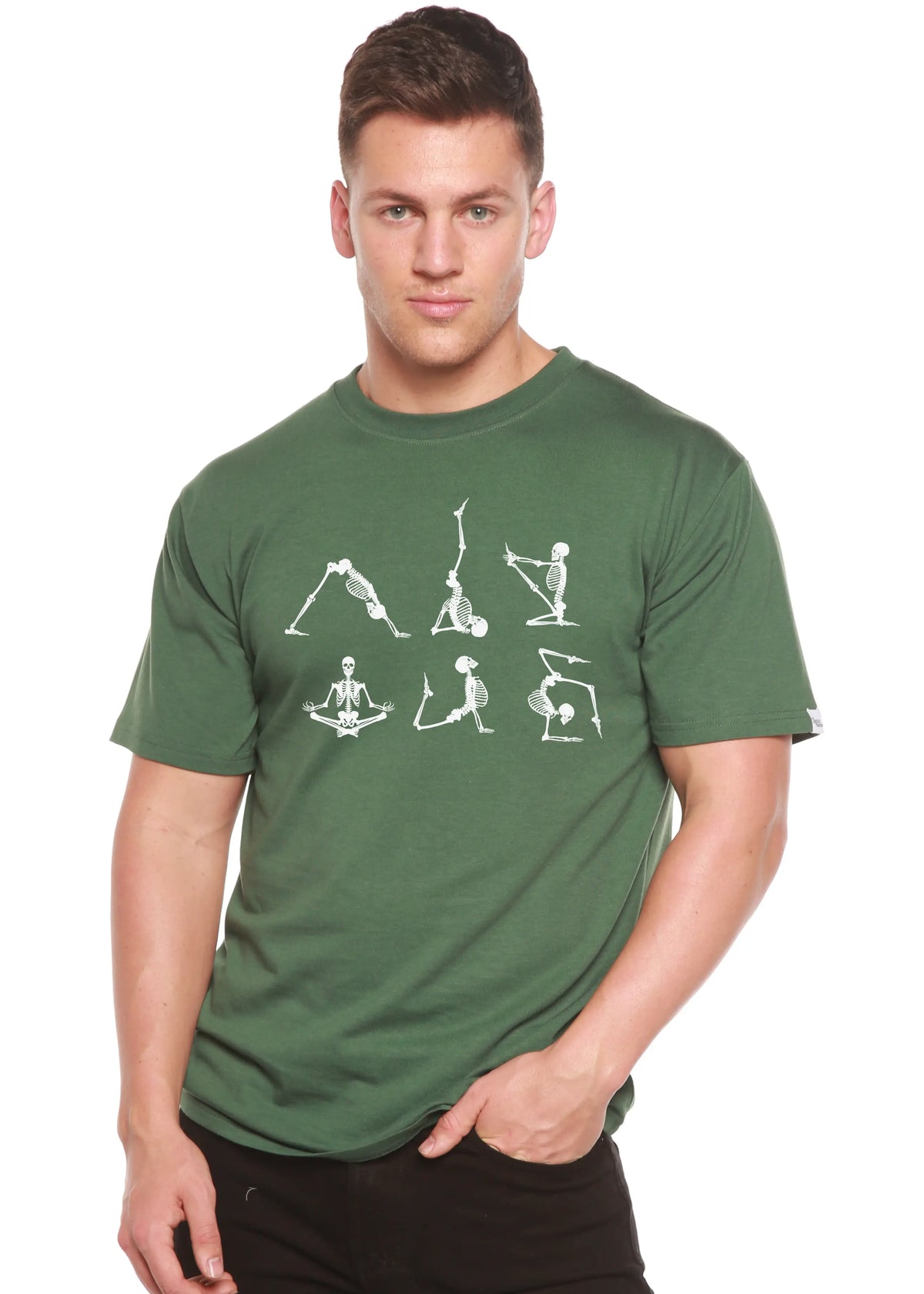Halloween Skeleton Namaste Men's Bamboo Viscose/Organic Cotton Short Sleeve Graphic T-Shirt Spun Bamboo