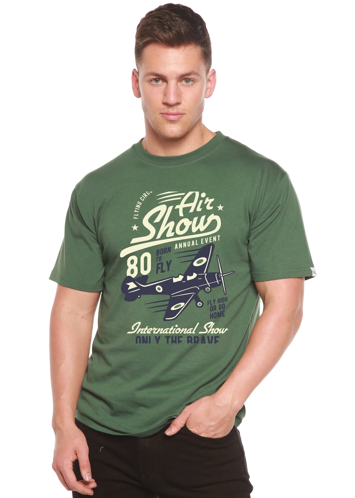 Air Show Men's Bamboo Viscose/Organic Cotton Short Sleeve Graphic T-Shirt Spun Bamboo