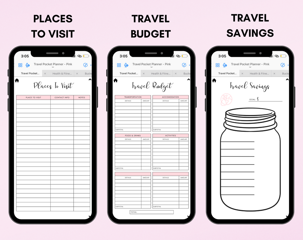 Digital Travel Phone Planner Pink Jessica Autumn