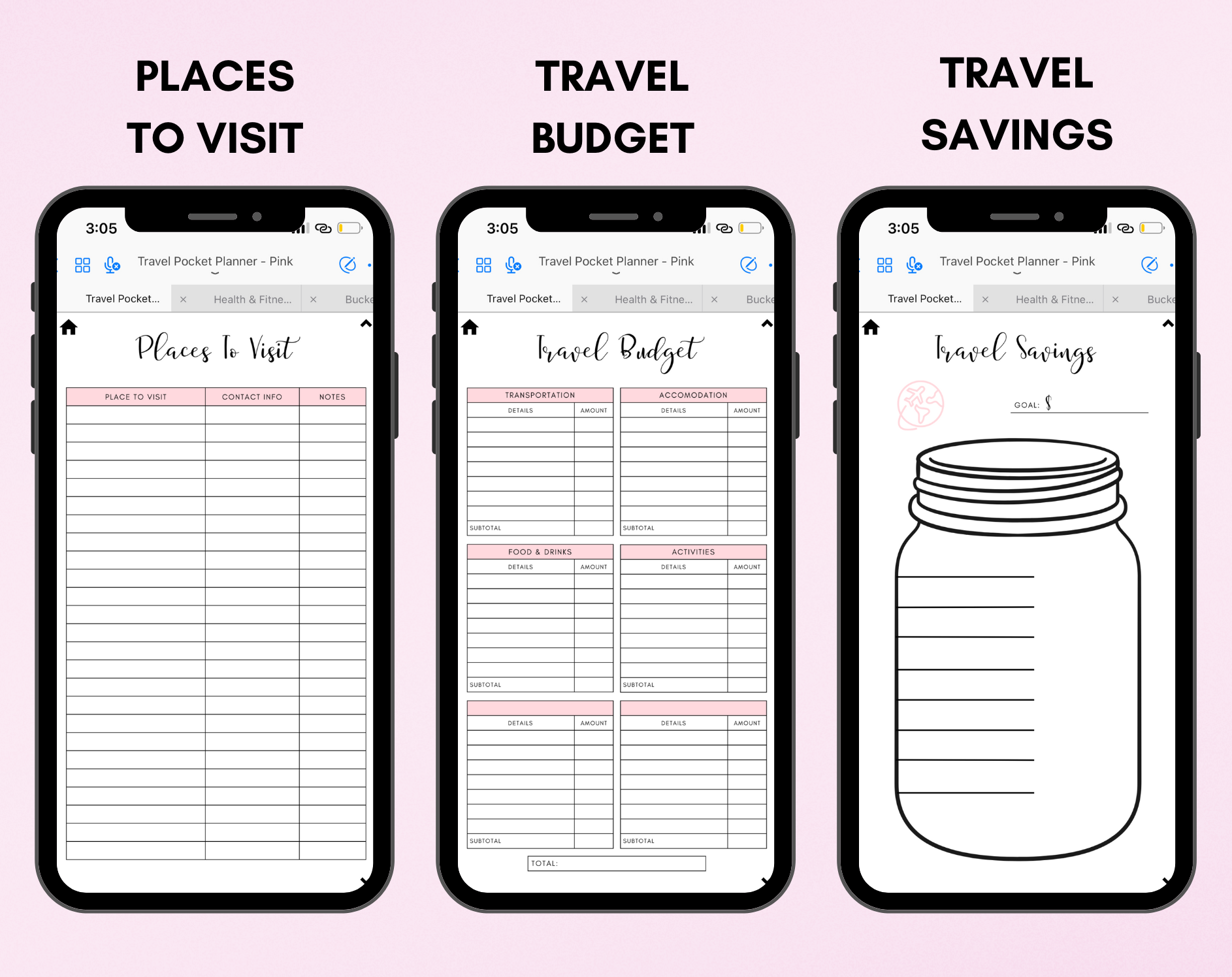 Digital Travel Phone Planner Pink Jessica Autumn