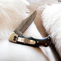 Handmade Damascus Pocket Clip Knife – Buffalo Horn Handle Damascus Knife Store