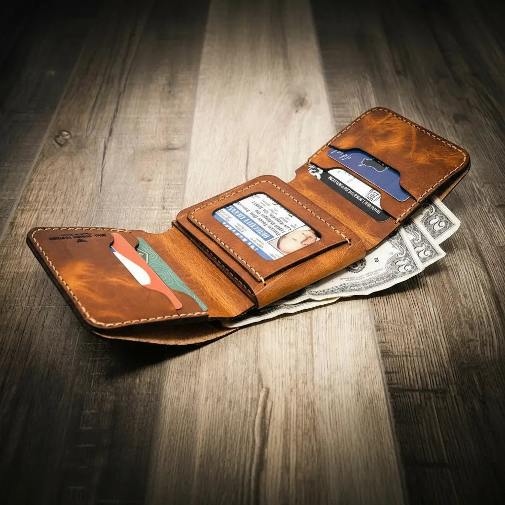 Badge Trifold Wallet Bull Sheath Leather