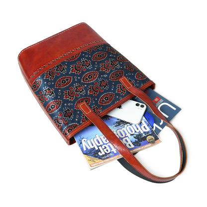 Neela Ajrakh Leather Tote Bag Classy Leather Bags