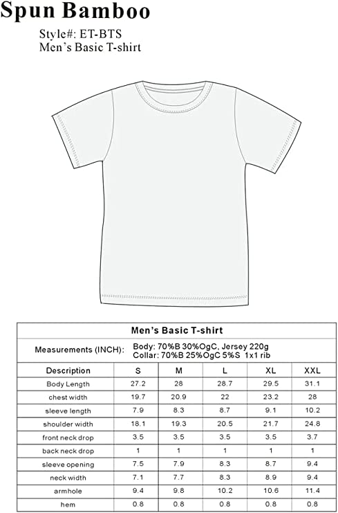 Clearance Men's Bamboo Short Sleeve Contrast Stitch T-Shirt Spun Bamboo