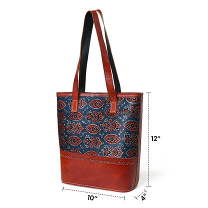 Neela Ajrakh Leather Tote Bag Classy Leather Bags