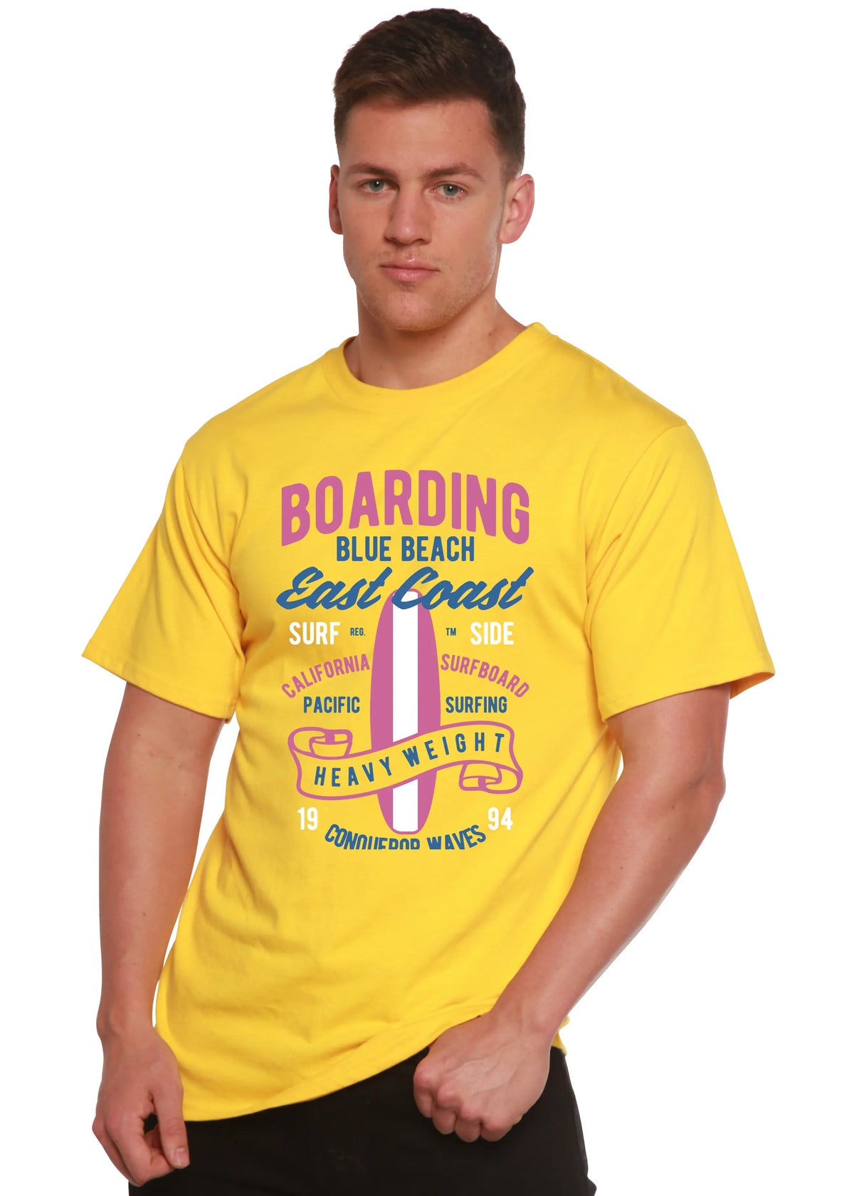 Boarding Blue Beach Men's Bamboo Viscose/Organic Cotton Short Sleeve Graphic T-Shirt Spun Bamboo