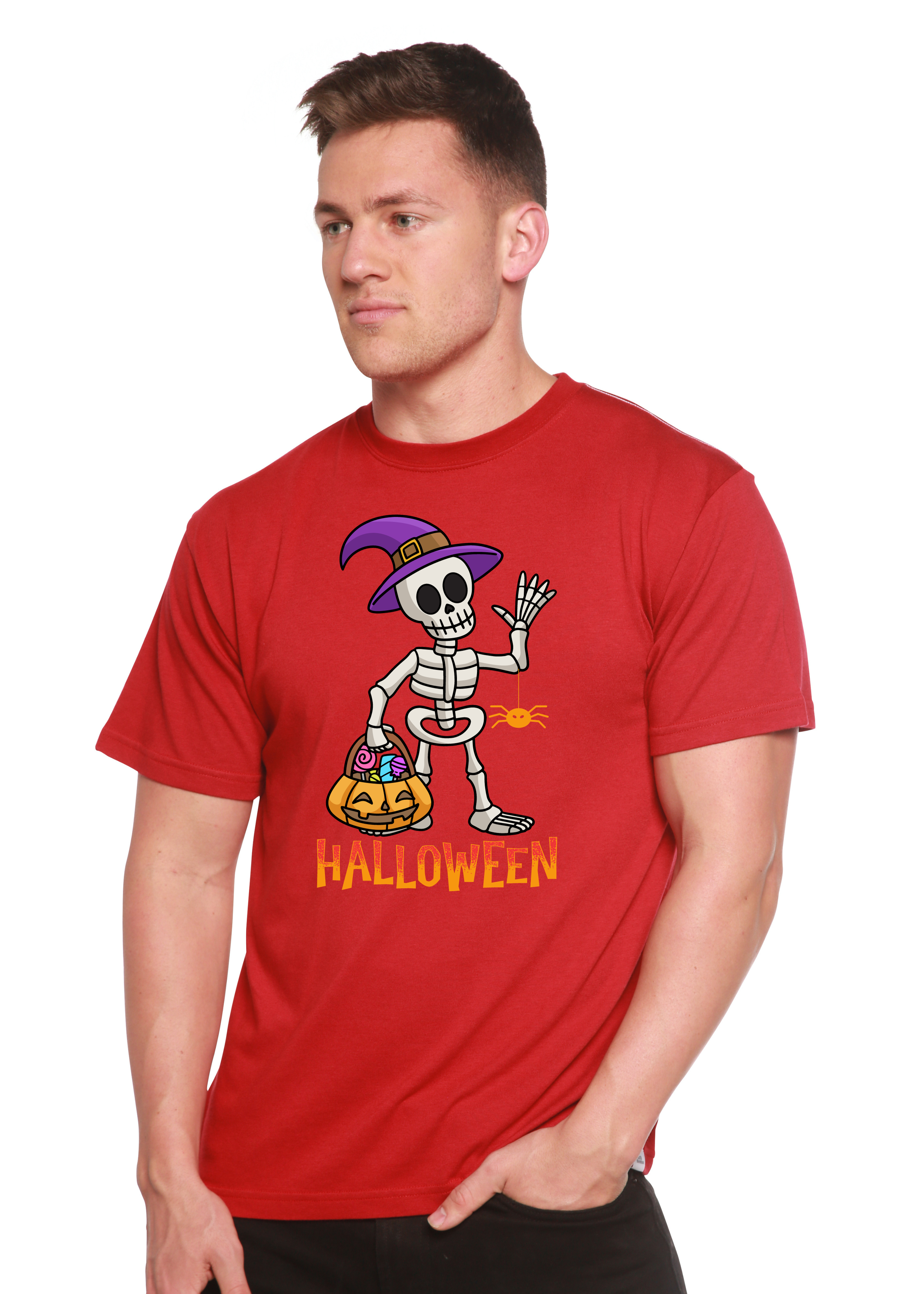 Happy Halloween Unisex Bamboo Viscose/Organic Cotton Short Sleeve Graphic T-Shirt Spun Bamboo