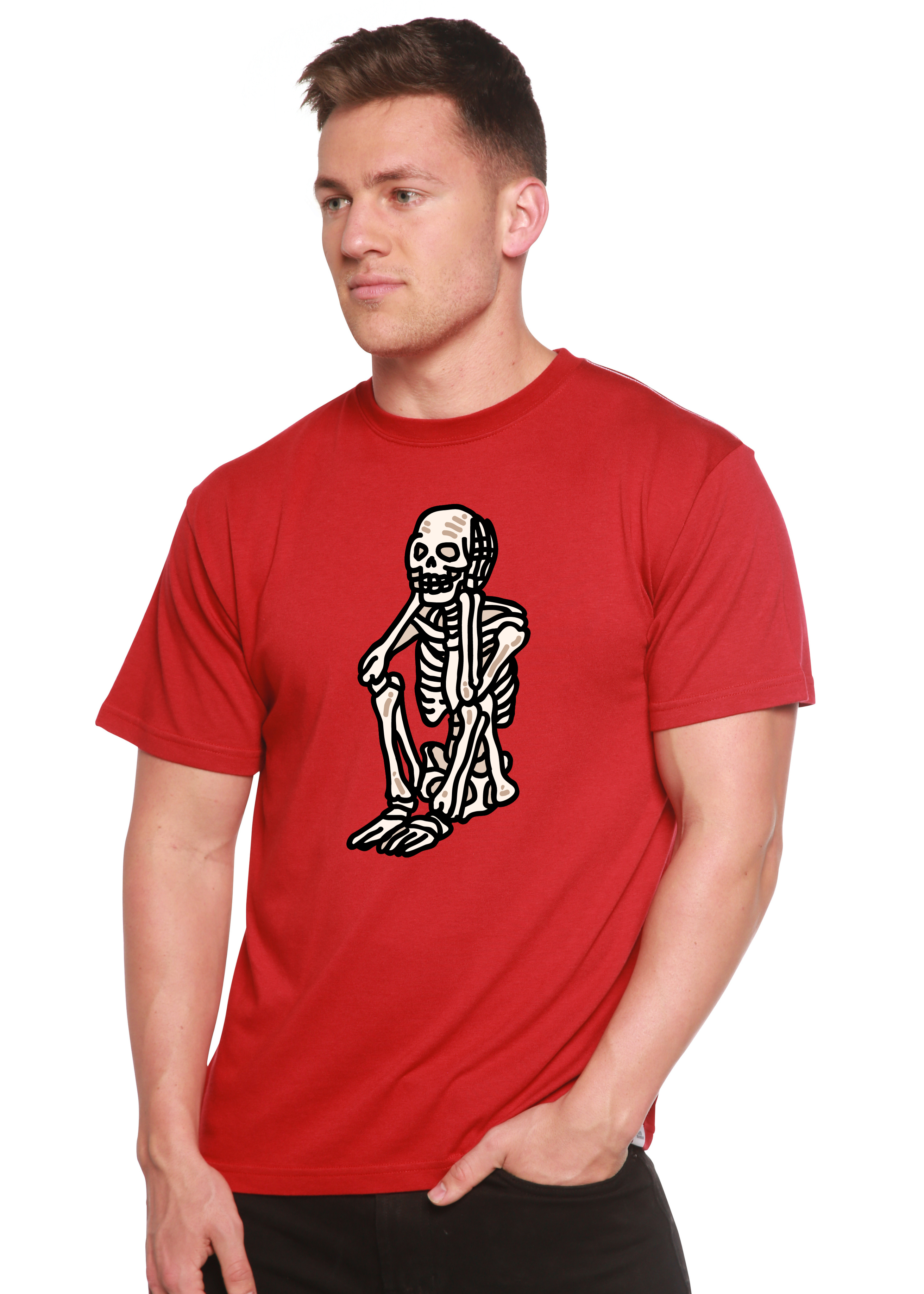 Sad Skeleton Halloween Unisex Bamboo Viscose/Organic Cotton Short Sleeve Graphic T-Shirt Spun Bamboo