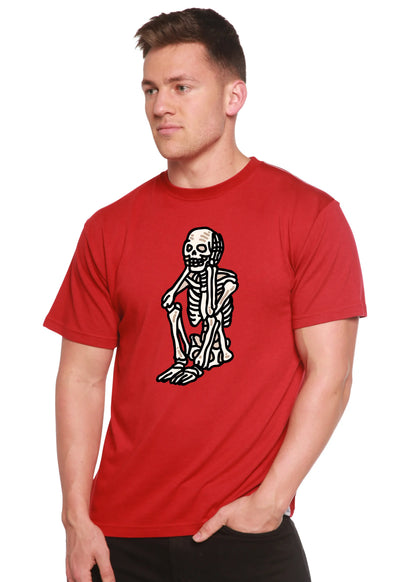 Sad Skeleton Halloween Unisex Bamboo Viscose/Organic Cotton Short Sleeve Graphic T-Shirt Spun Bamboo