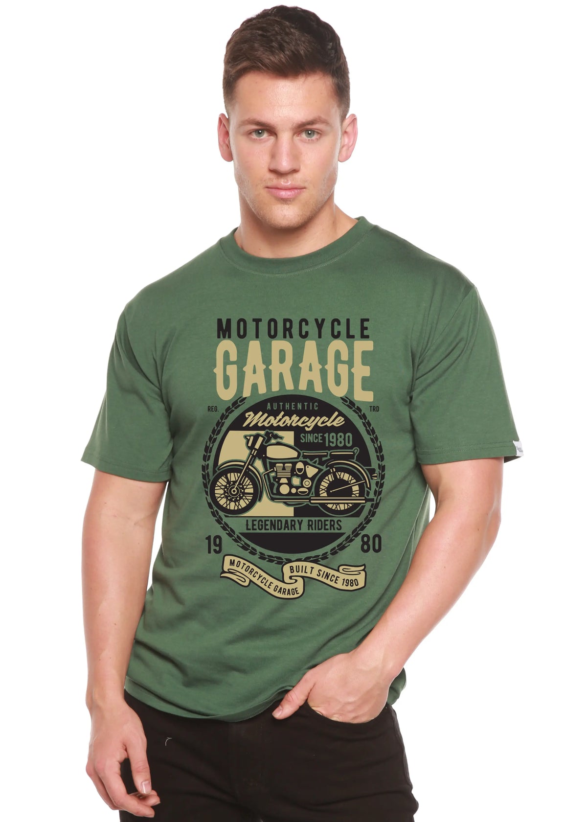 Motorcycle Garage Men's Bamboo Viscose/Organic Cotton Short Sleeve Graphic T-Shirt Spun Bamboo