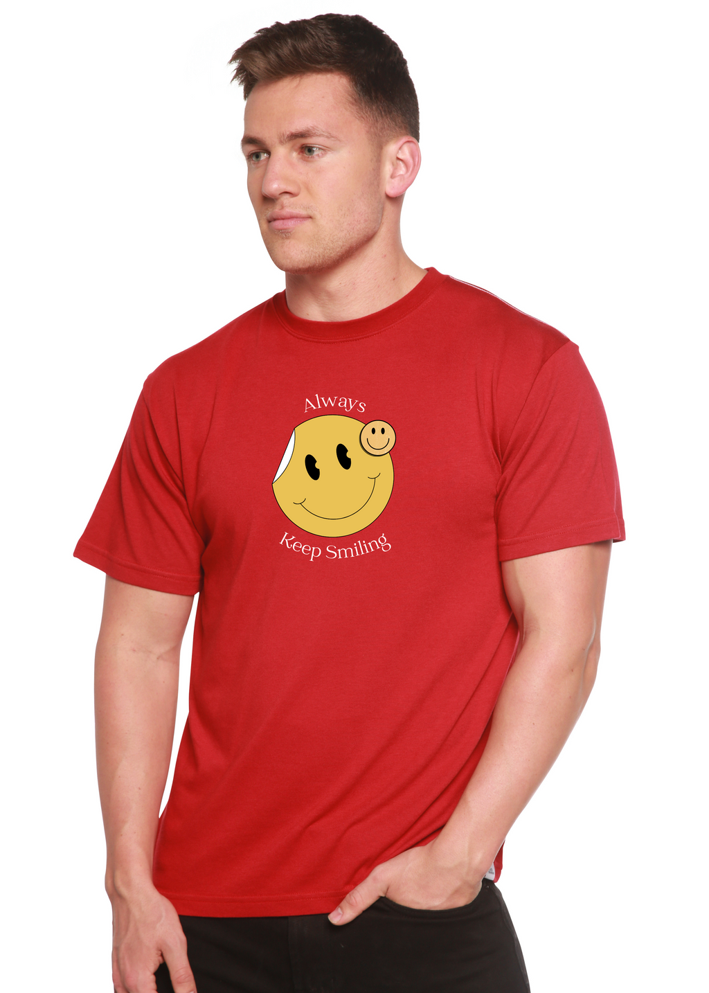 Always Keep Smiling Men's Bamboo Viscose/Organic Cotton Short Sleeve Graphic T-Shirt Spun Bamboo