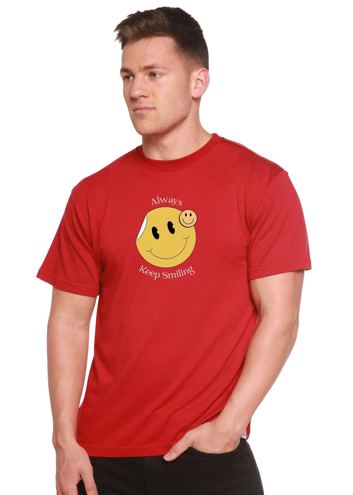 Always Keep Smiling Men's Bamboo Viscose/Organic Cotton Short Sleeve Graphic T-Shirt Spun Bamboo