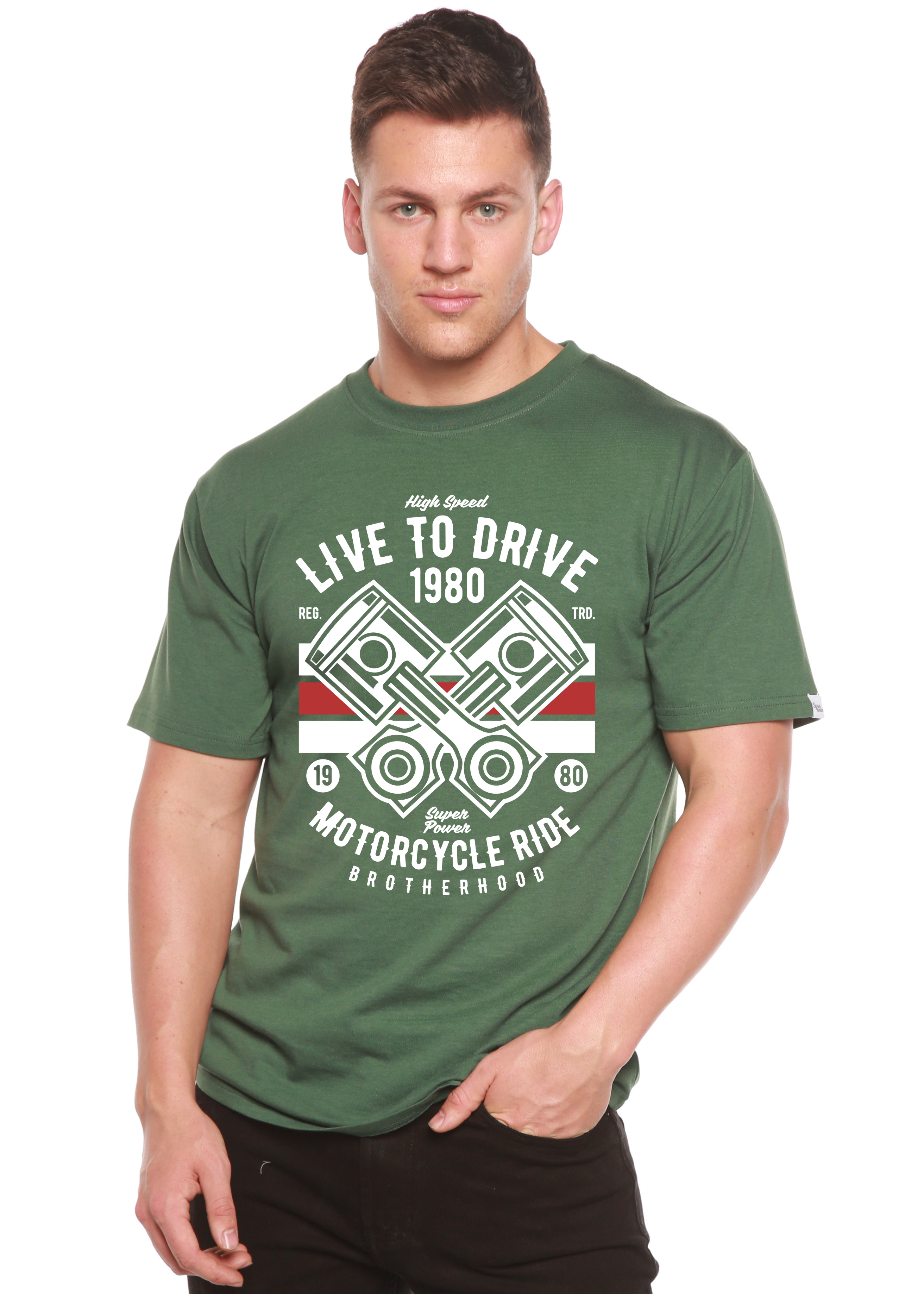 Live To Ride 1980 Men's Bamboo Viscose/Organic Cotton Short Sleeve Graphic T-Shirt Spun Bamboo