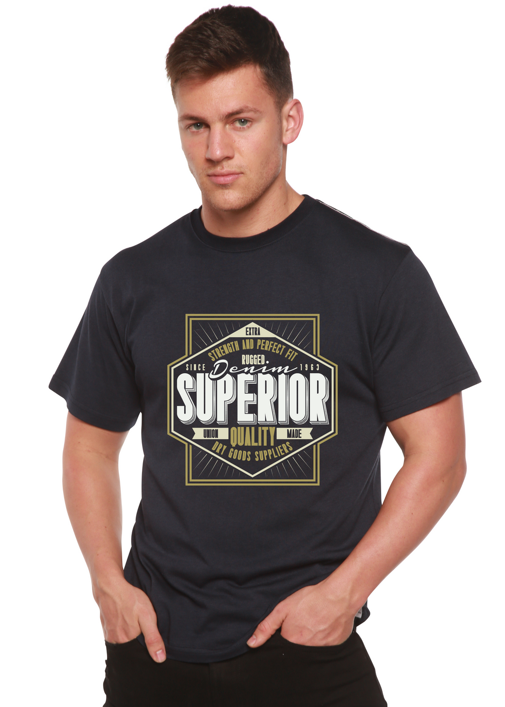 Superior Quality Men's Bamboo Viscose/Organic Cotton Short Sleeve Graphic T-Shirt Spun Bamboo