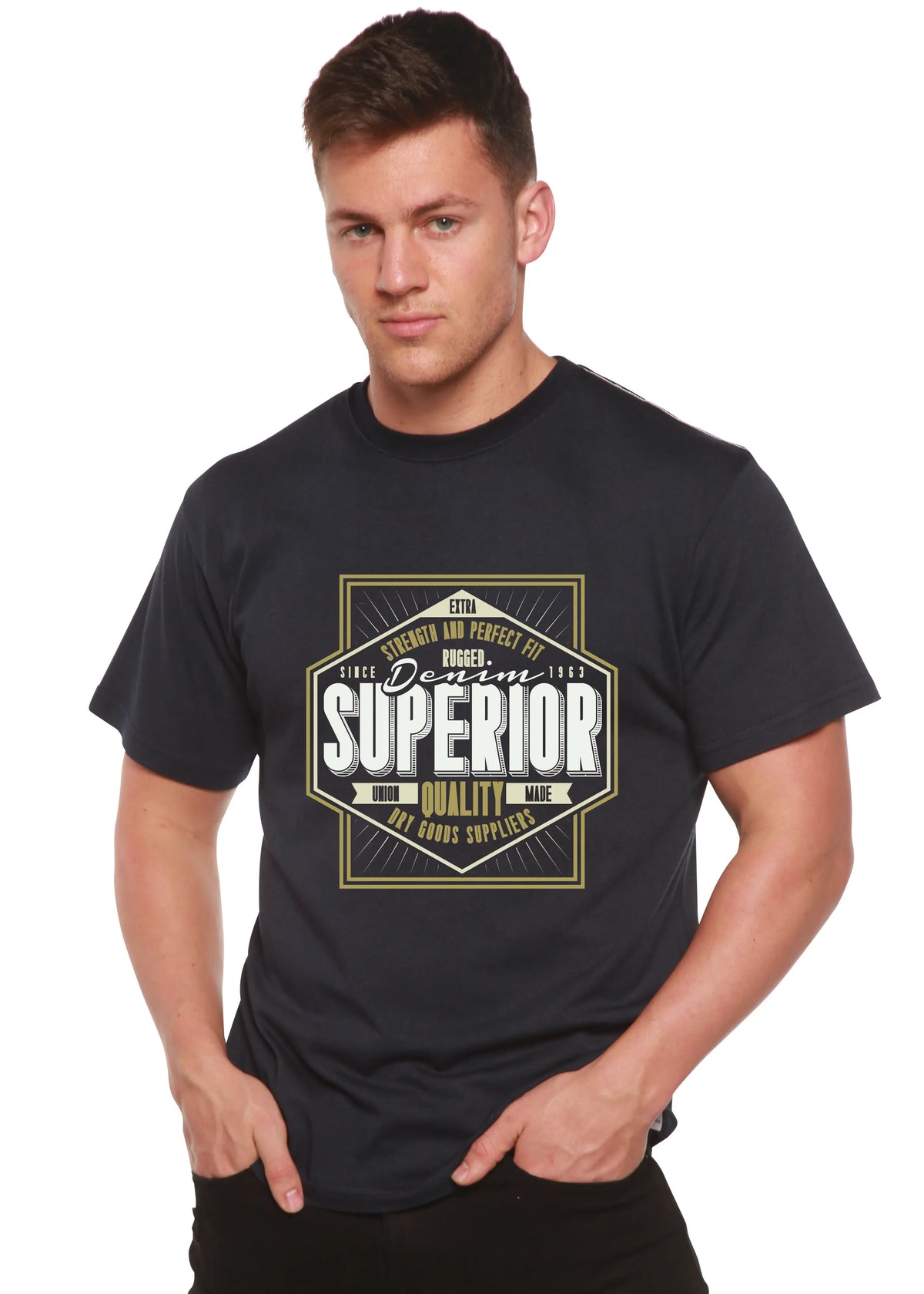 Superior Quality Men's Bamboo Viscose/Organic Cotton Short Sleeve Graphic T-Shirt Spun Bamboo