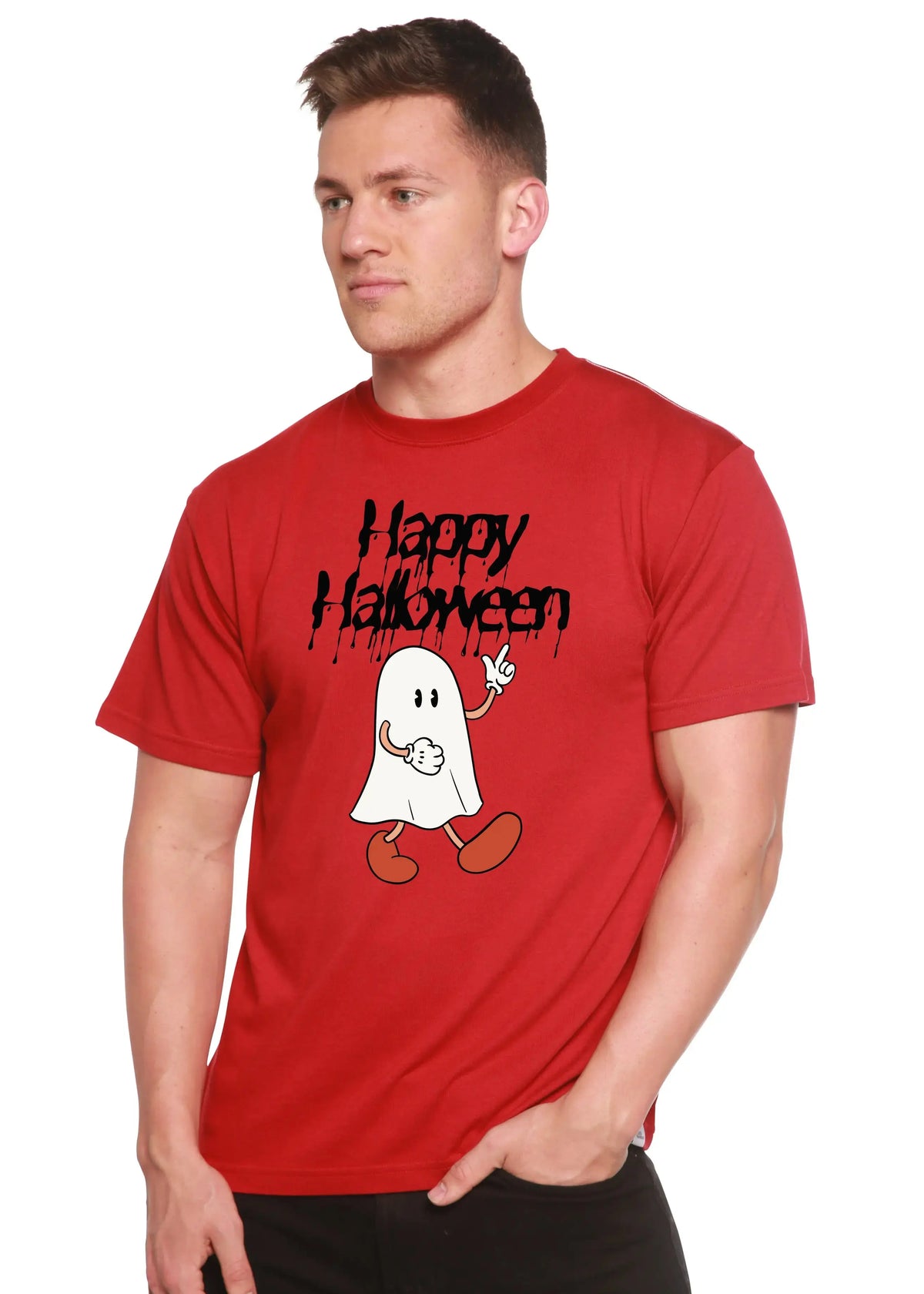 Happy Halloween Men's Bamboo Viscose/Organic Cotton Short Sleeve Graphic T-Shirt Spun Bamboo