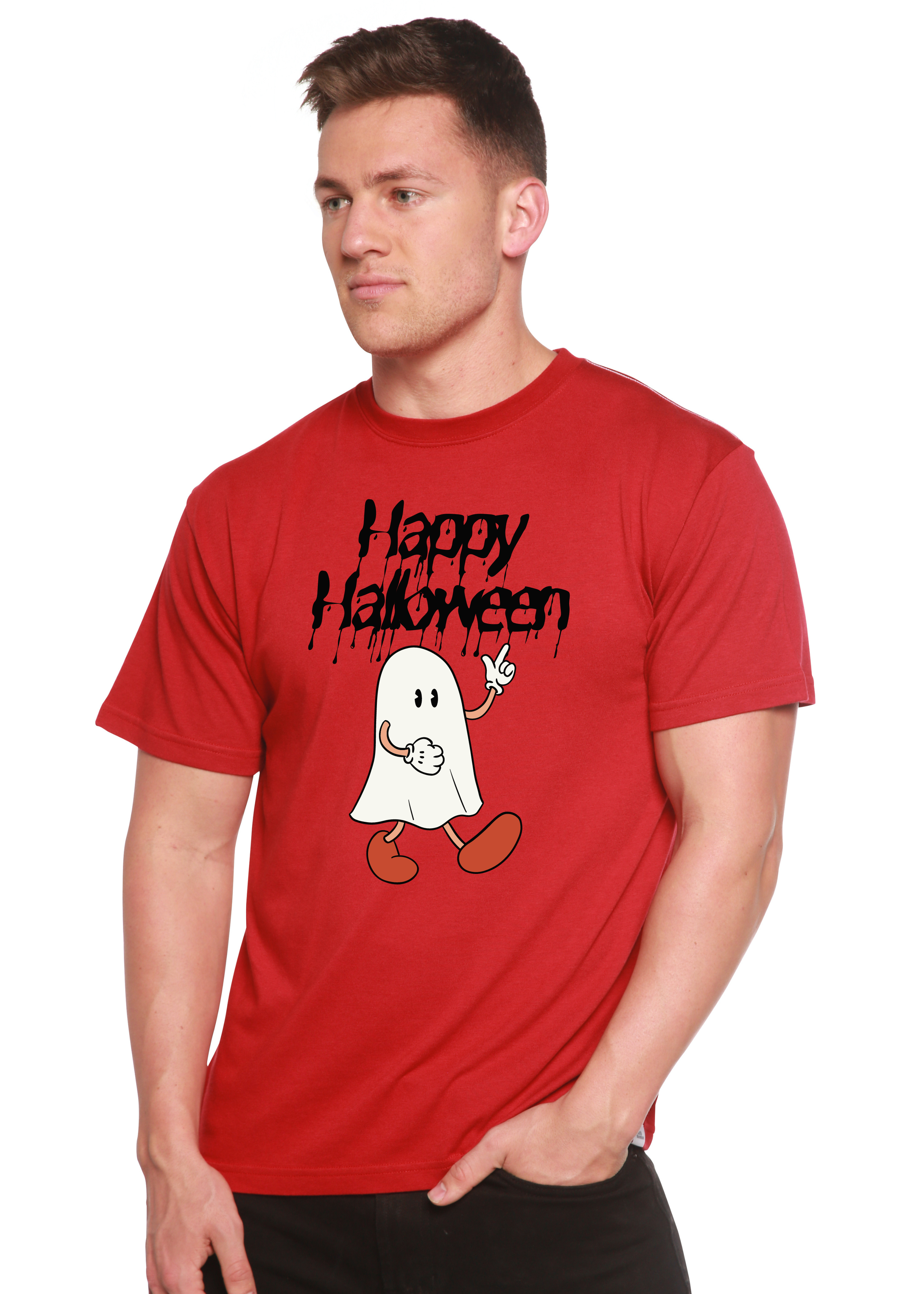 Happy Halloween Men's Bamboo Viscose/Organic Cotton Short Sleeve Graphic T-Shirt Spun Bamboo