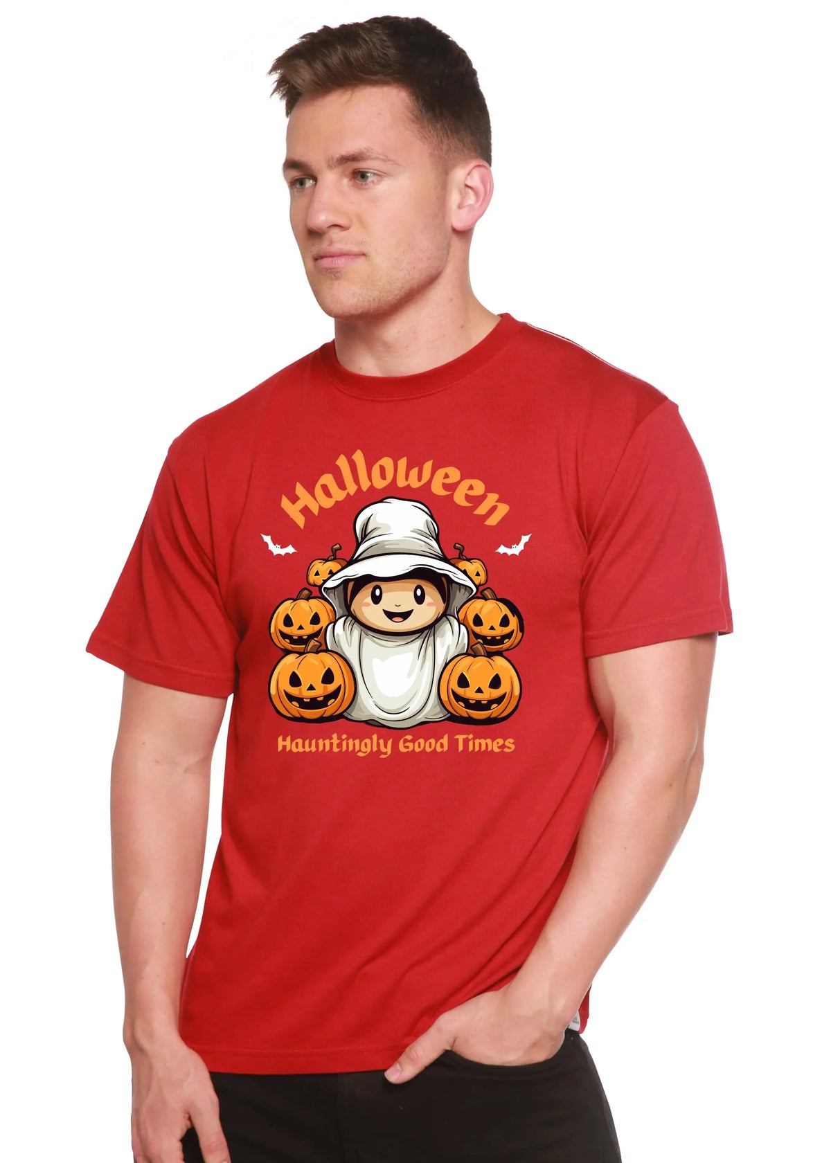 Halloween Hauntingly Good Times Day Men's Bamboo Viscose/Organic Cotton Short Sleeve Graphic T-Shirt Spun Bamboo