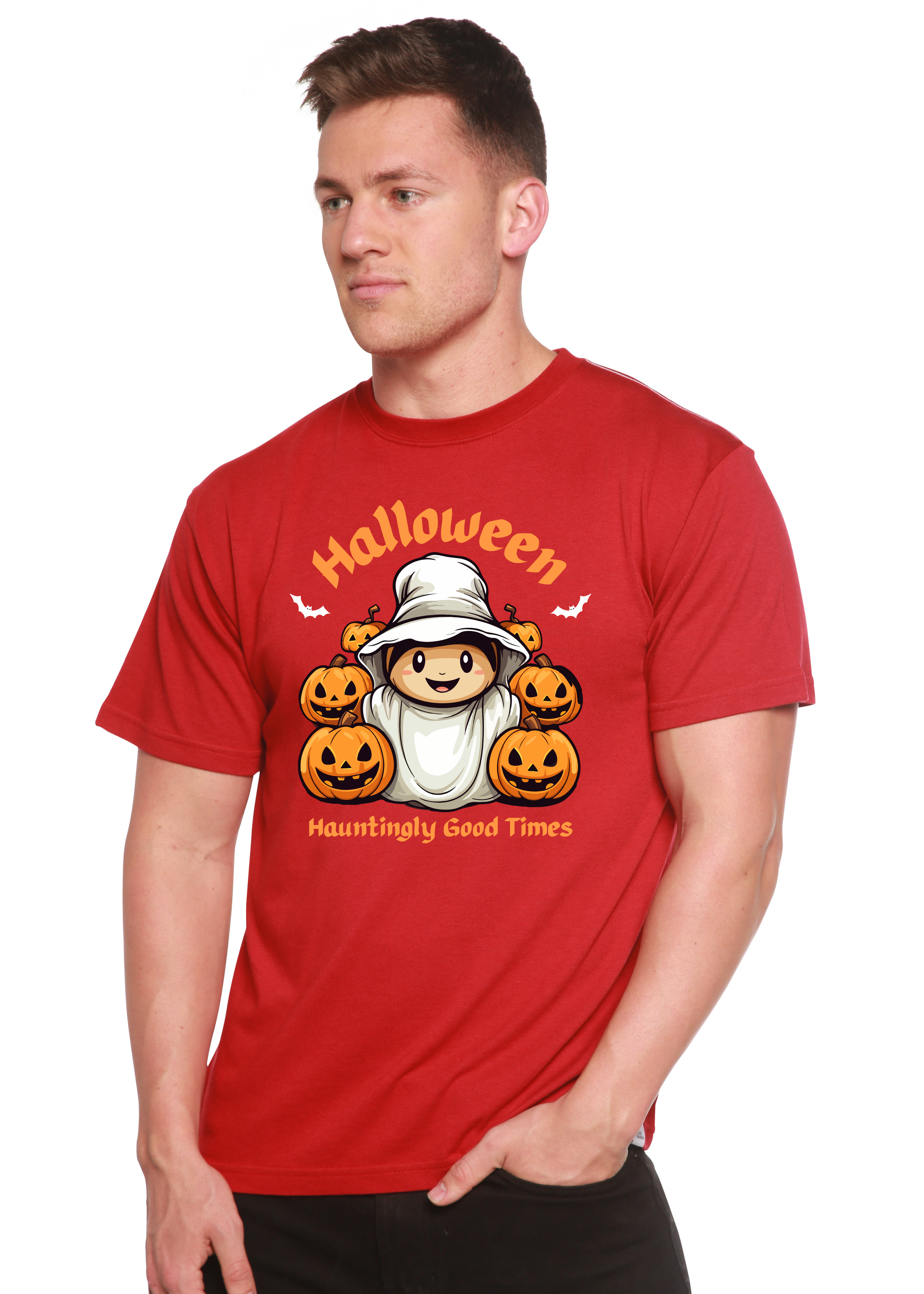 Halloween Hauntingly Good Times Day Men's Bamboo Viscose/Organic Cotton Short Sleeve Graphic T-Shirt Spun Bamboo