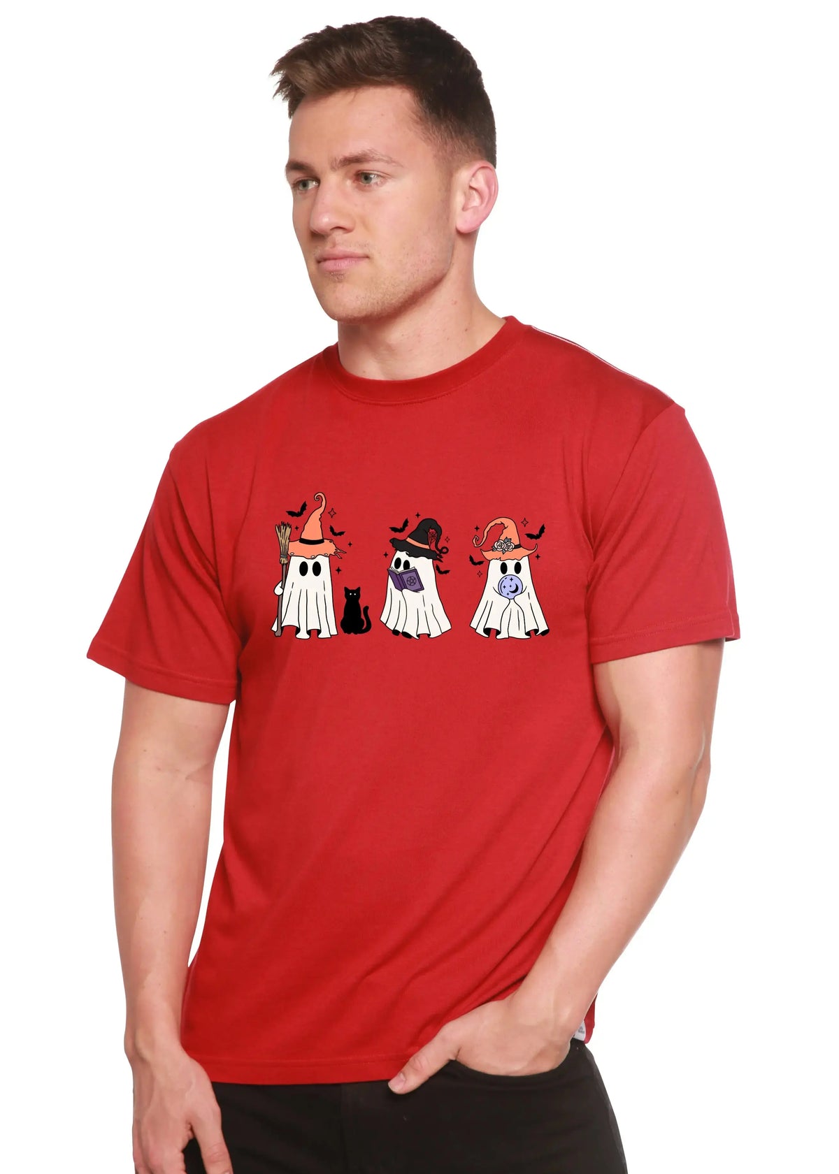 Halloween Boo Men's Bamboo Viscose/Organic Cotton Short Sleeve Graphic T-Shirt Spun Bamboo