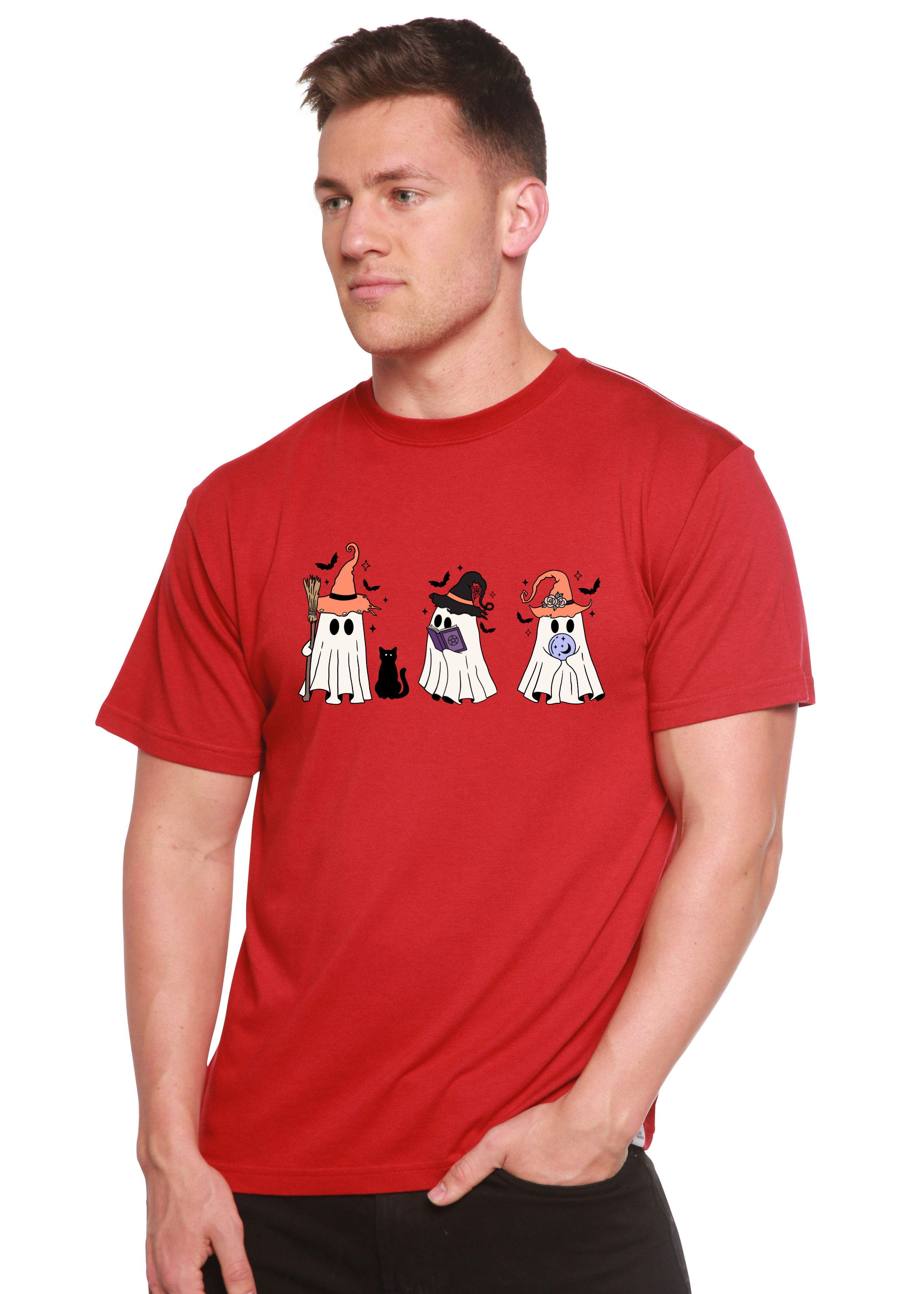Halloween Boo Men's Bamboo Viscose/Organic Cotton Short Sleeve Graphic T-Shirt Spun Bamboo