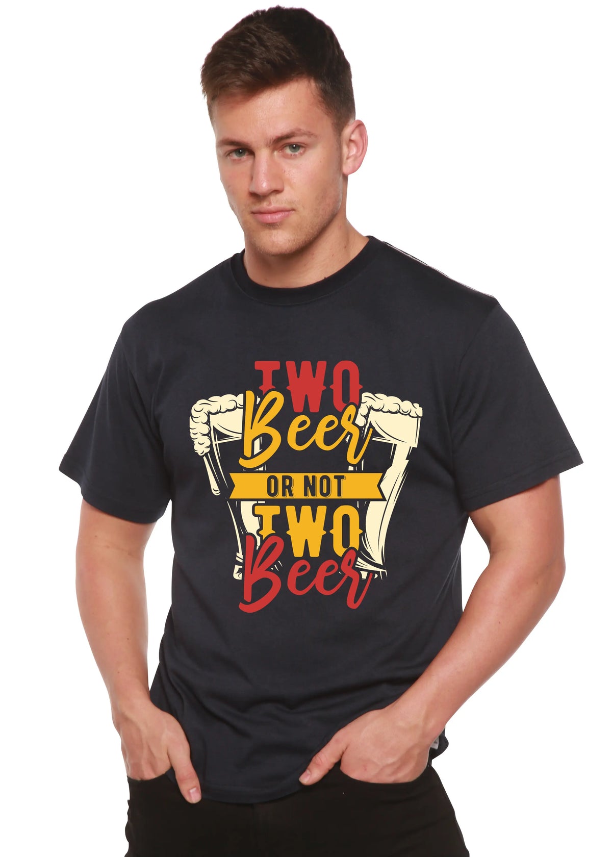 Two Beer Men's Bamboo Viscose/Organic Cotton Short Sleeve Graphic T-Shirt Spun Bamboo