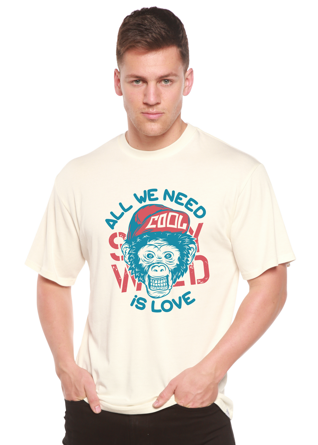 All We Need is Love Men's Bamboo Viscose/Organic Cotton Short Sleeve Graphic T-Shirt Spun Bamboo