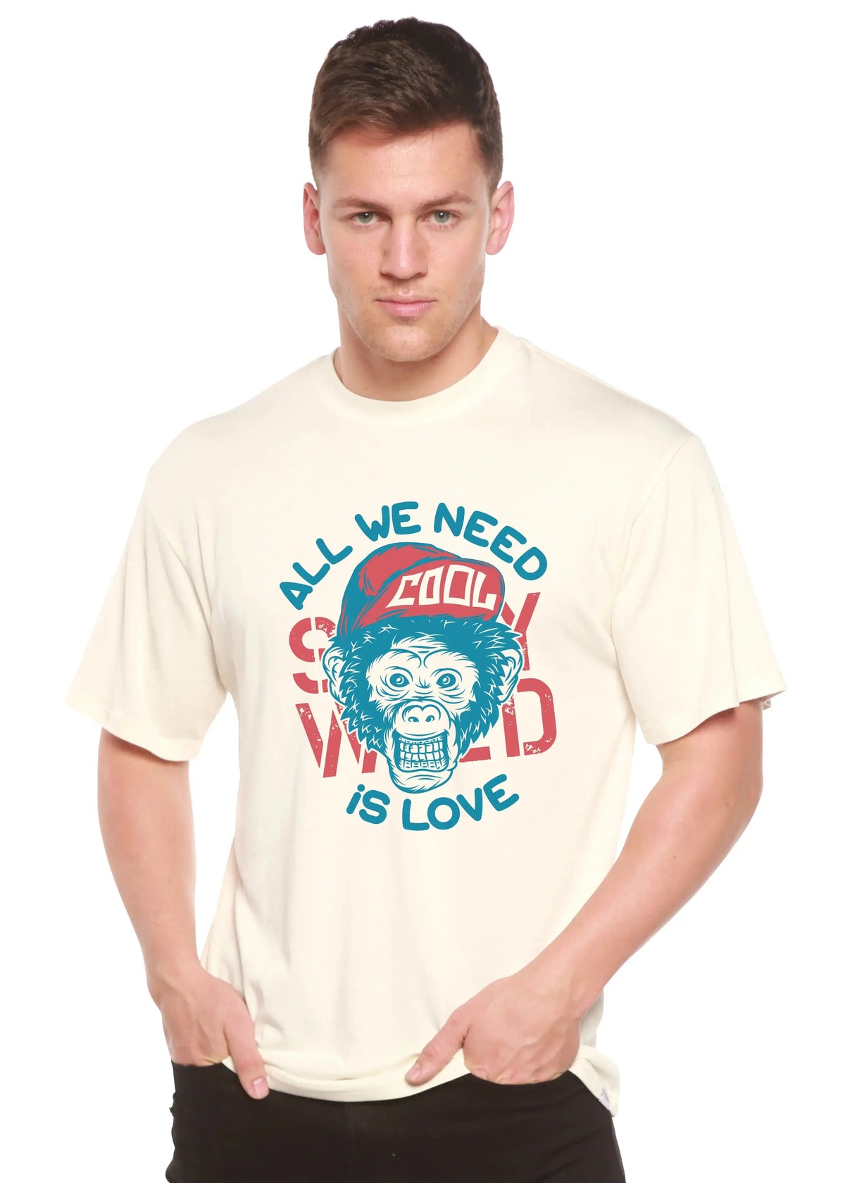 All We Need is Love Men's Bamboo Viscose/Organic Cotton Short Sleeve Graphic T-Shirt Spun Bamboo
