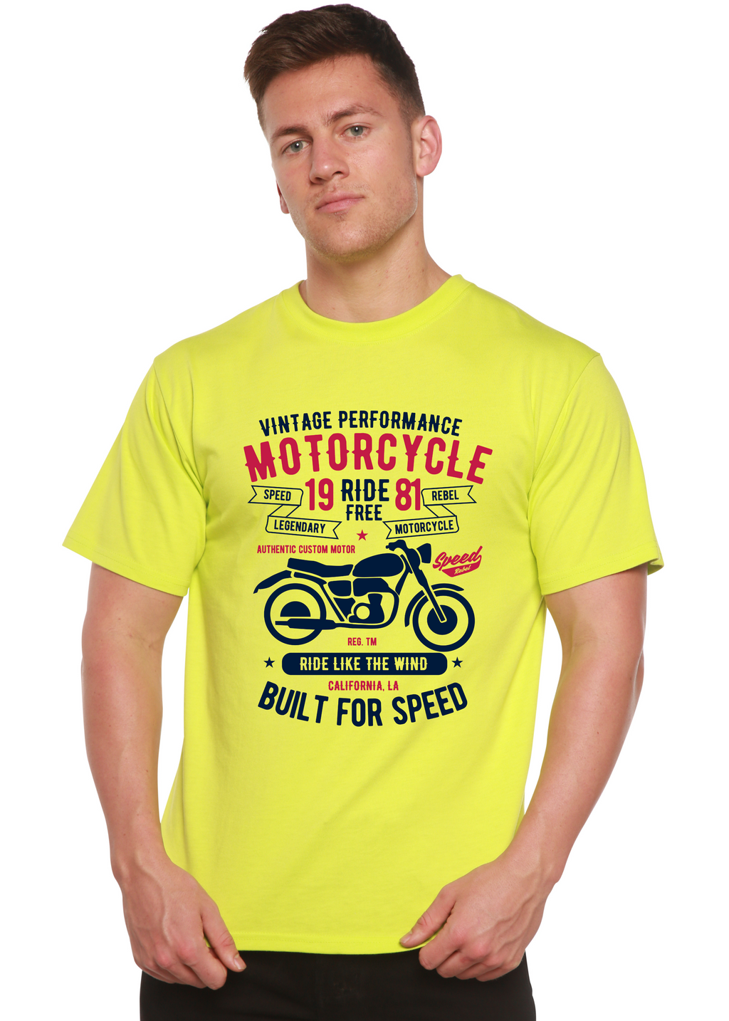 Motorcycle Ride Free Men's Bamboo Viscose/Organic Cotton Short Sleeve Graphic T-Shirt Spun Bamboo