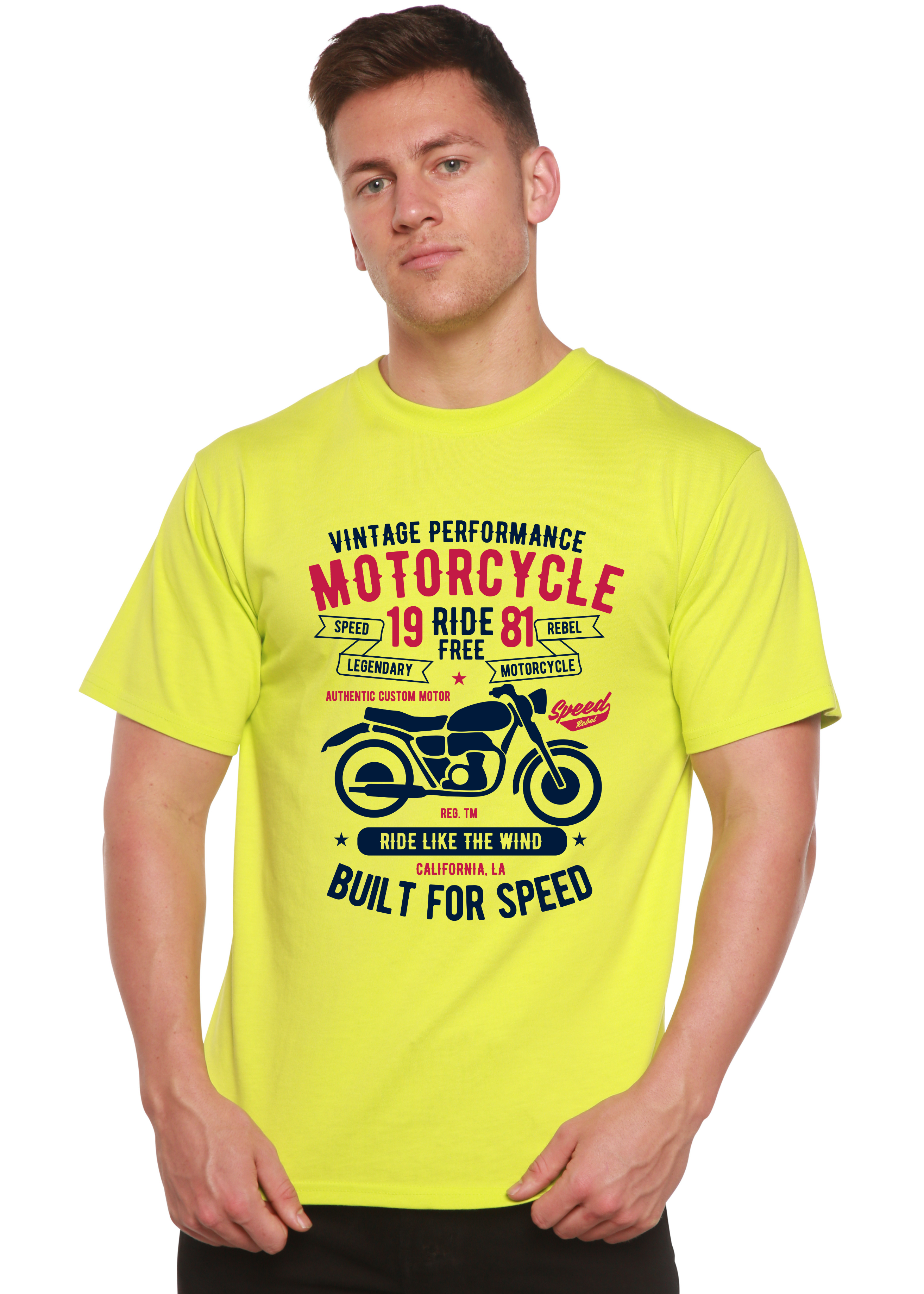 Motorcycle Ride Free Men's Bamboo Viscose/Organic Cotton Short Sleeve Graphic T-Shirt Spun Bamboo