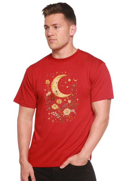 Celestial Moon Boho Flowers Vintage Unisex Bamboo/Cotton Graphic T-Shirt Spun Bamboo