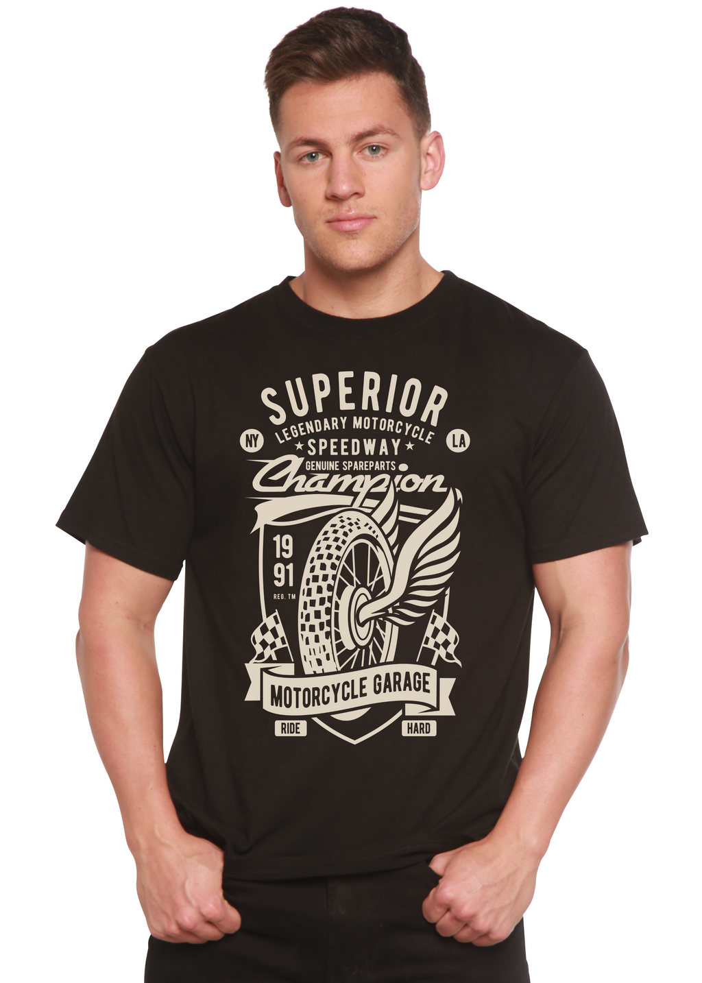 Superior Motorcycle Spun Bamboo® Men's Bamboo Viscose/Organic Cotton Short Sleeve Graphic T-Shirt Spun Bamboo