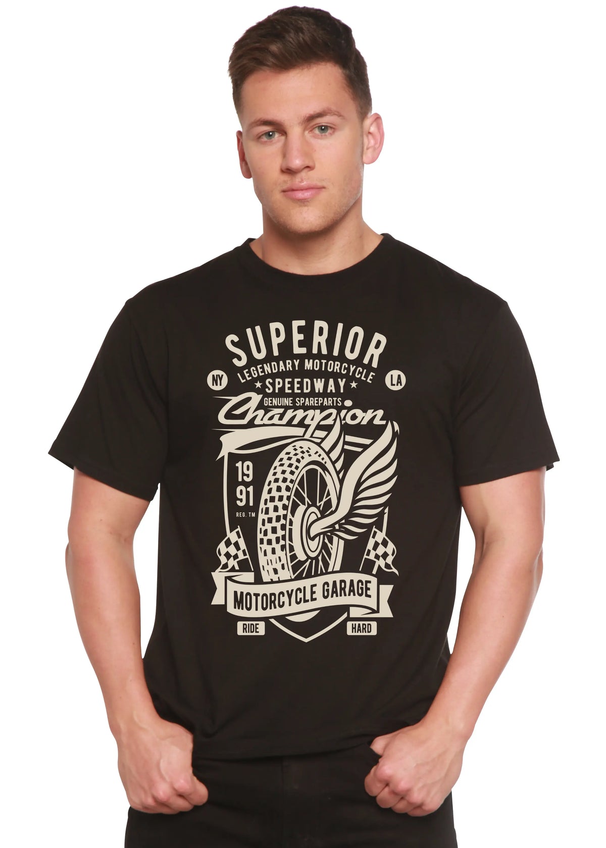 Superior Motorcycle Spun Bamboo® Men's Bamboo Viscose/Organic Cotton Short Sleeve Graphic T-Shirt Spun Bamboo