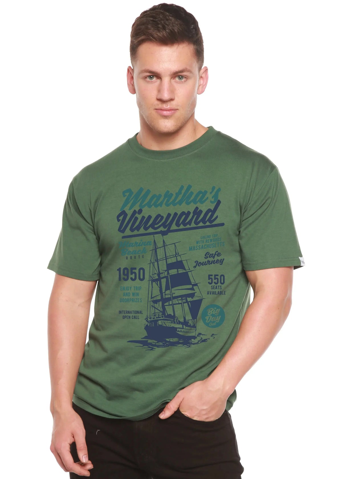 Martha's vineyard Men's Bamboo Viscose/Organic Cotton Short Sleeve Graphic T-Shirt Spun Bamboo