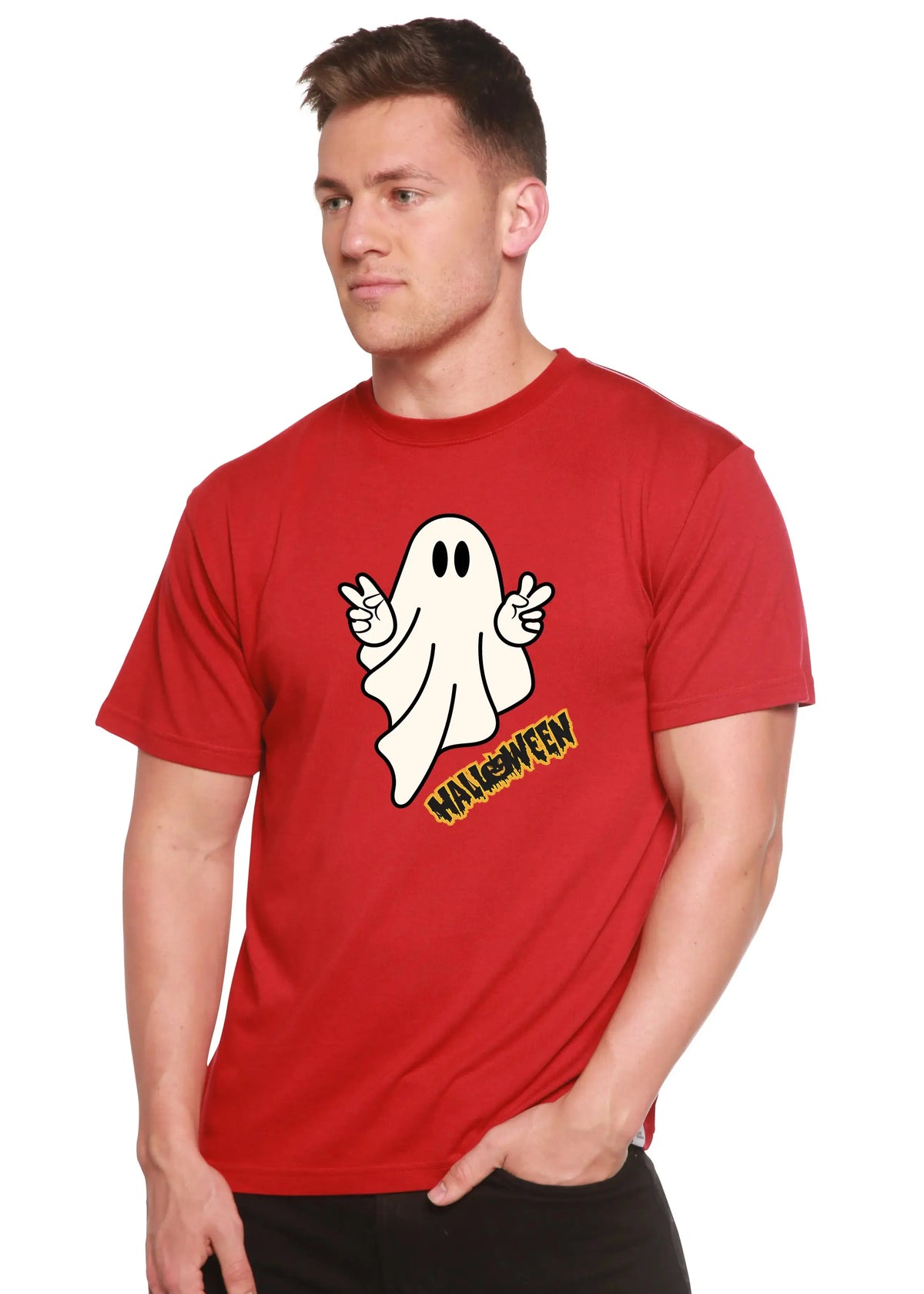 Halloween Ghost Unisex Bamboo Viscose/Organic Cotton Short Sleeve Graphic T-Shirt Spun Bamboo