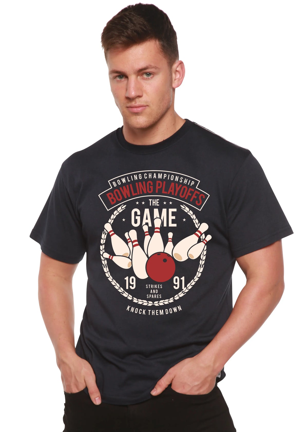 Bowling Playoffs Men's Bamboo Viscose/Organic Cotton Short Sleeve Graphic T-Shirt Spun Bamboo