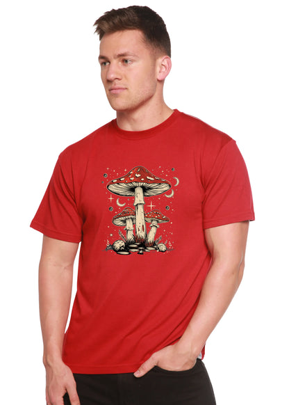 Boho Retro Hippie Mushrooms Natural Unisex Bamboo/Cotton Graphic T-Shirt Spun Bamboo