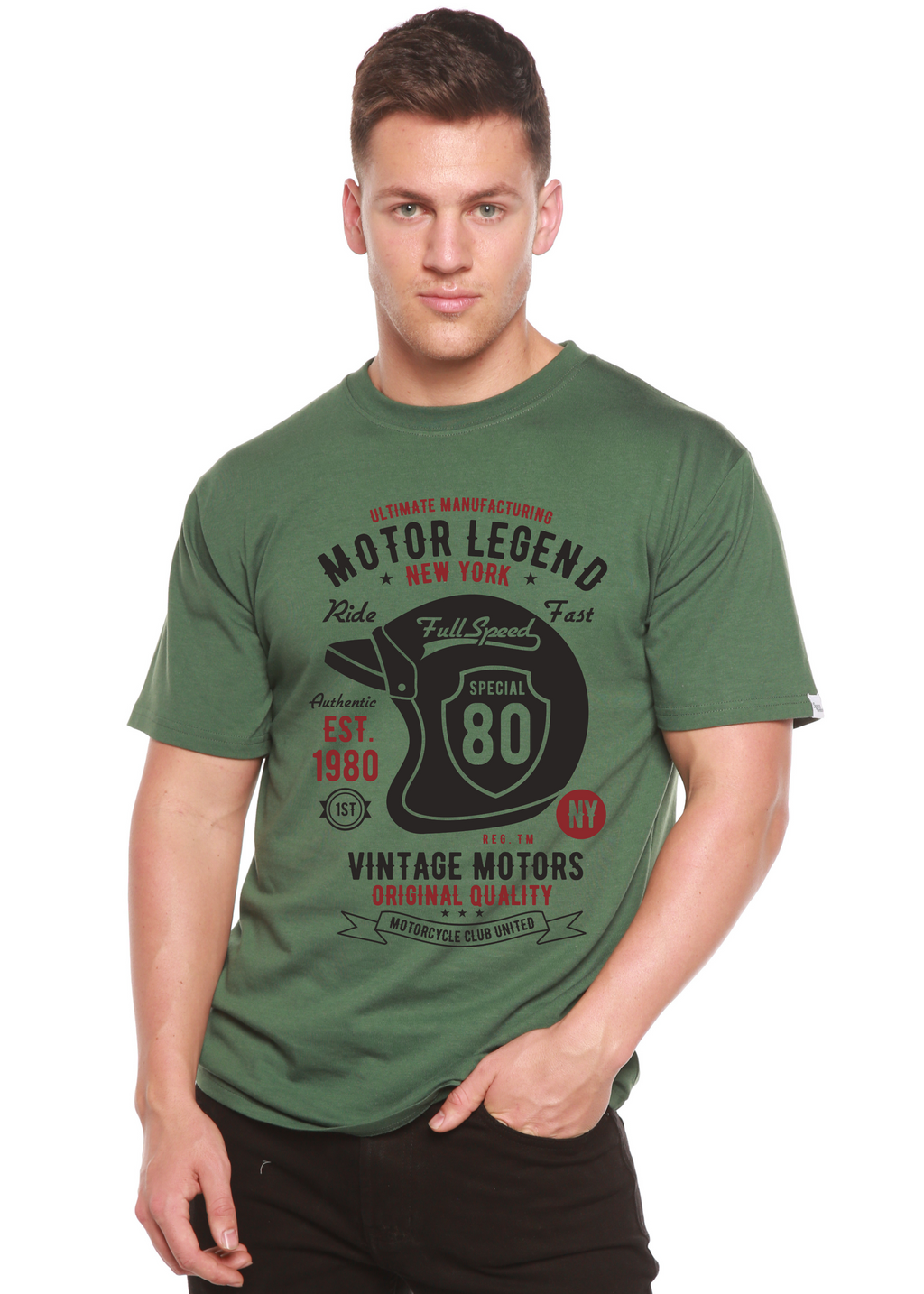 Motor Legend Helmet Men's Bamboo Viscose/Organic Cotton Short Sleeve Graphic T-Shirt Spun Bamboo
