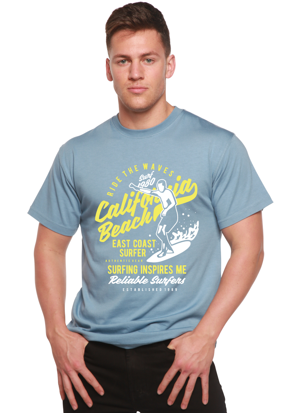 Ride The Waves Spun Bamboo® Men's Bamboo Viscose/Organic Cotton Short Sleeve Graphic T-Shirt Spun Bamboo