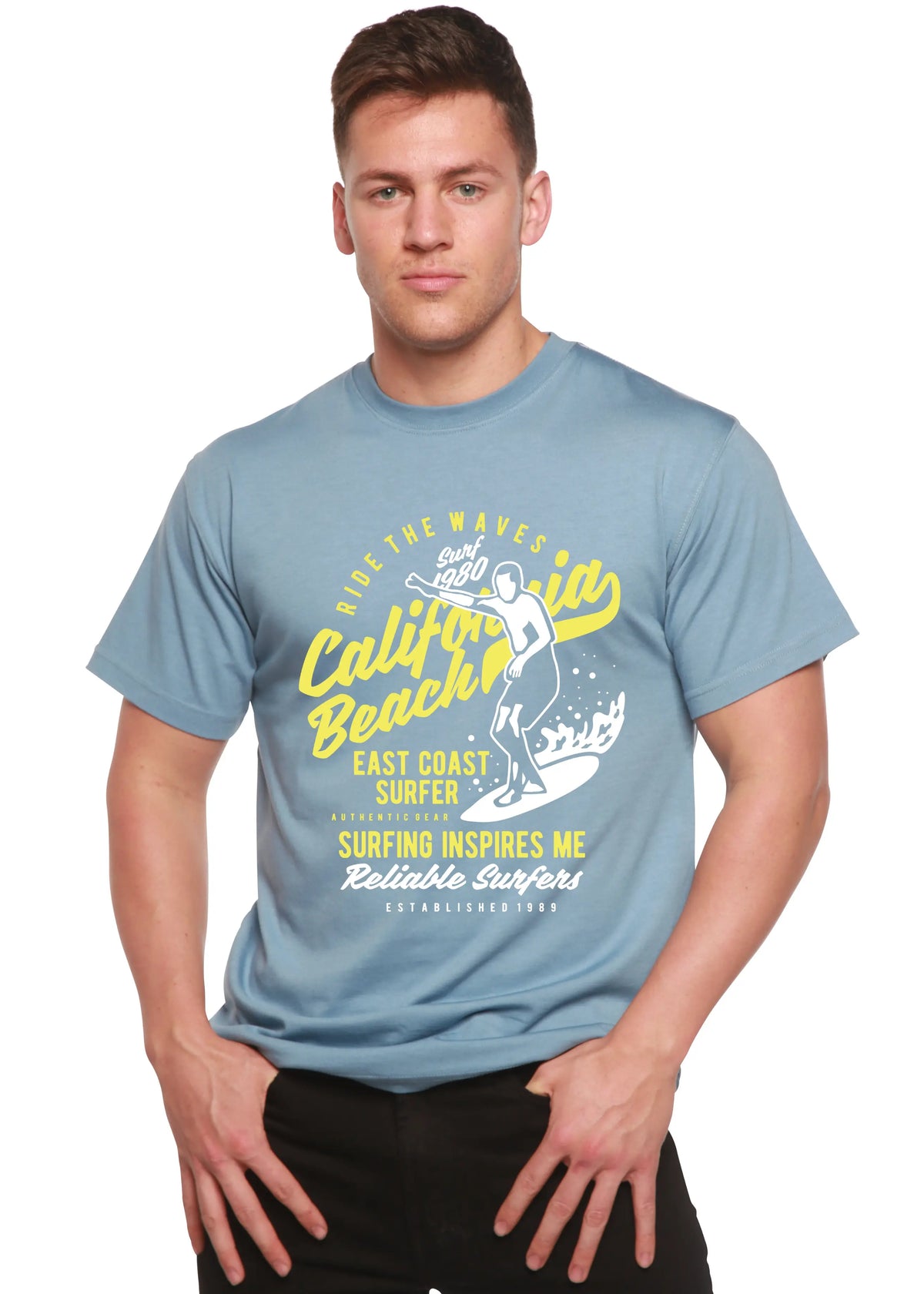 Ride The Waves Spun Bamboo® Men's Bamboo Viscose/Organic Cotton Short Sleeve Graphic T-Shirt Spun Bamboo