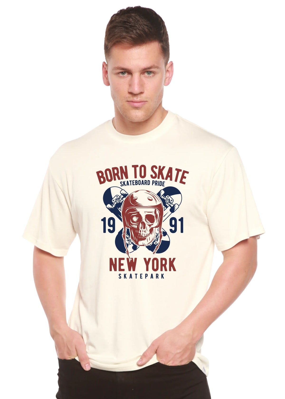Born To Skate 1991 New York Men's Bamboo Viscose/Organic Cotton Short Sleeve Graphic T-Shirt Spun Bamboo