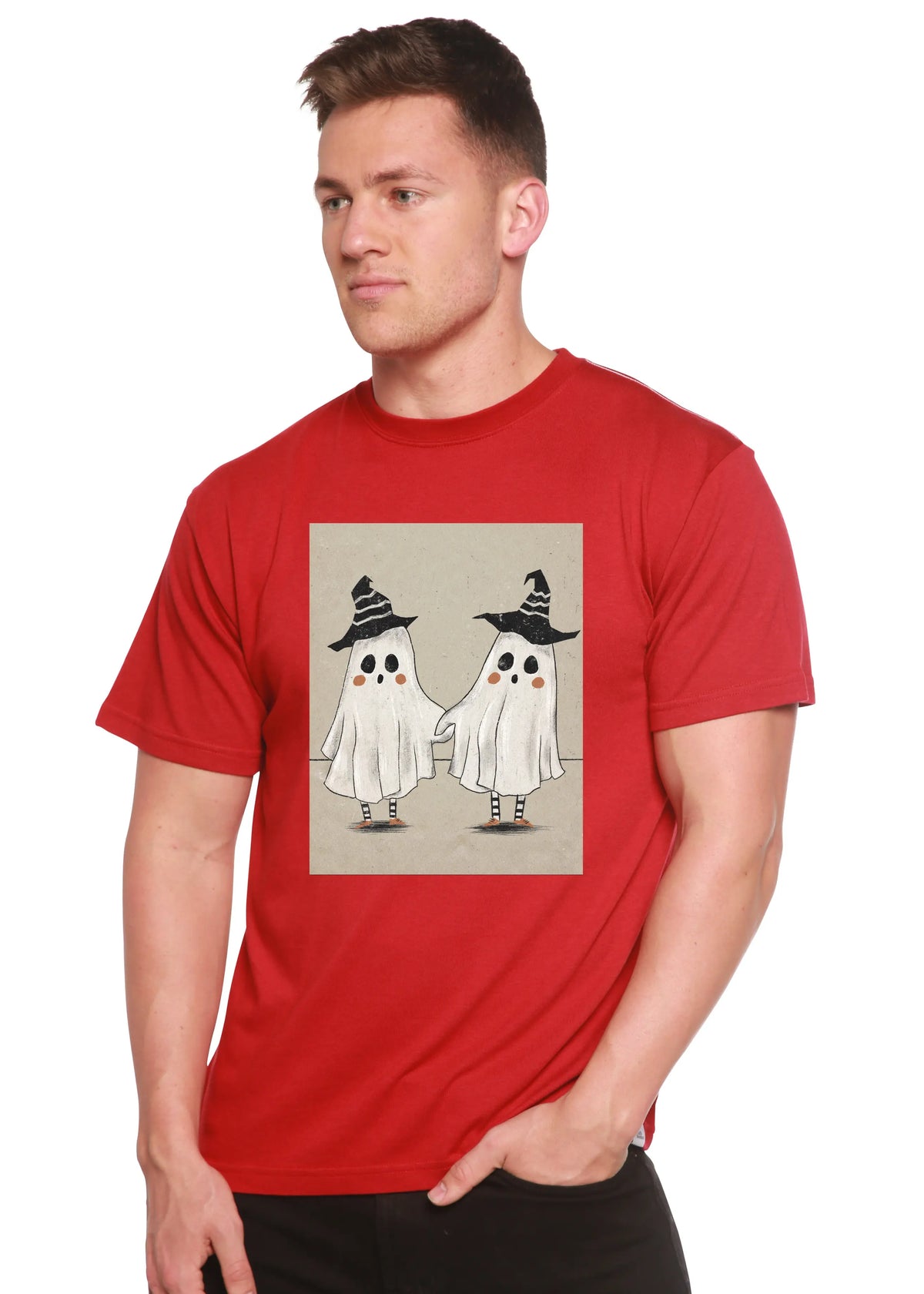 Cute Ghost Men's Bamboo Viscose/Organic Cotton Short Sleeve Graphic T-Shirt Spun Bamboo