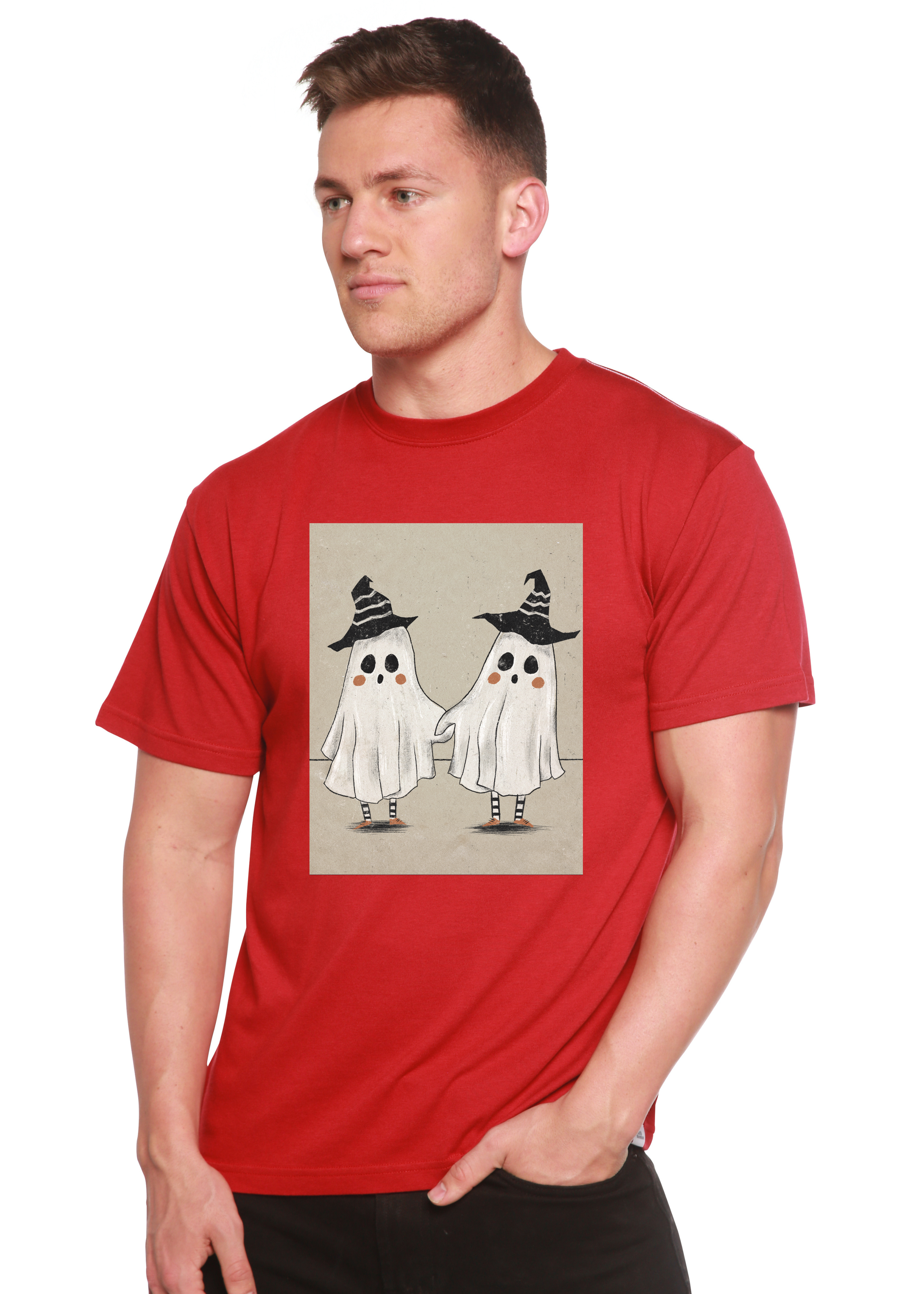 Cute Ghost Men's Bamboo Viscose/Organic Cotton Short Sleeve Graphic T-Shirt Spun Bamboo