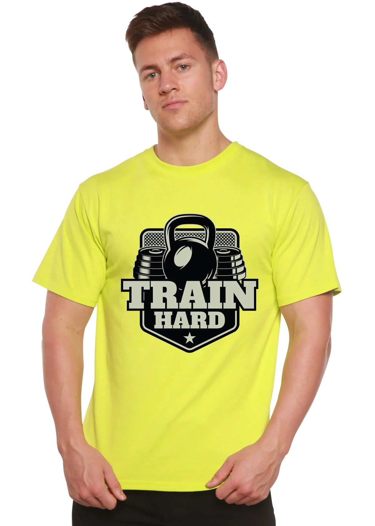 Train Hard Men's Bamboo Viscose/Organic Cotton Short Sleeve Graphic T-Shirt Spun Bamboo